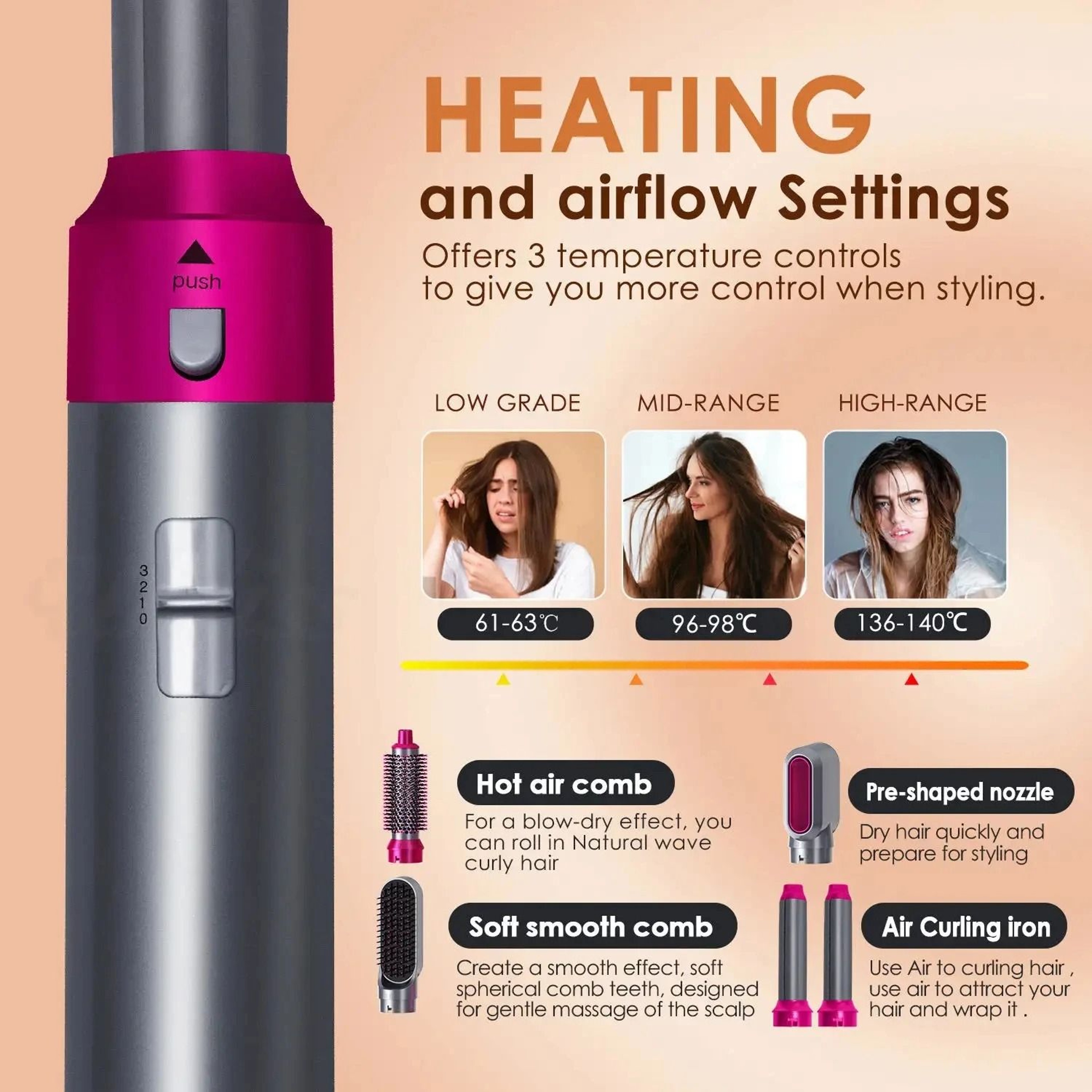 5 In 1 Ionic Hair Dryer Brush Hot Air Styler With Straightening Curling And Volumizing Attachments 4