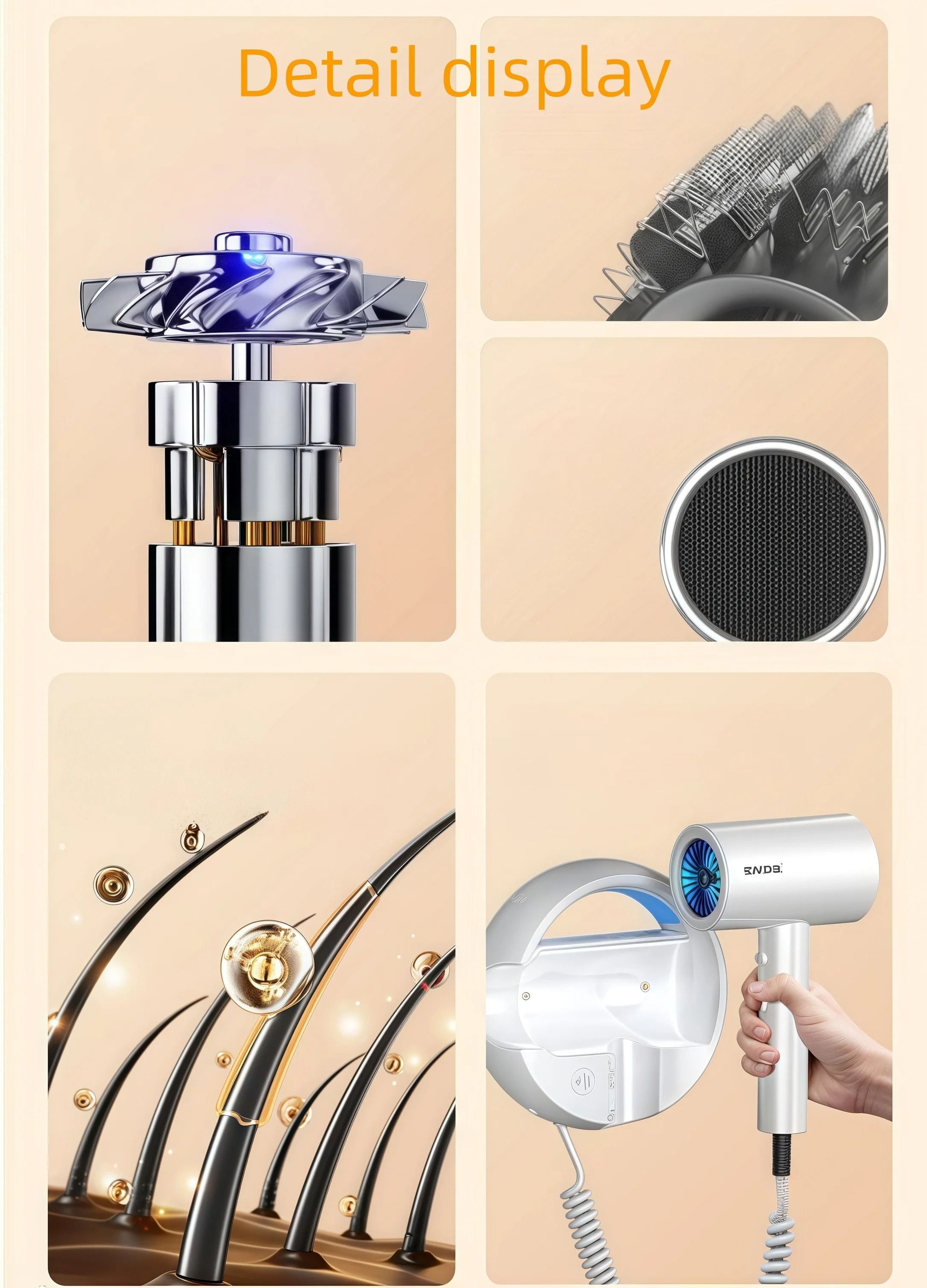GMDQ 1800W Wall Mounted Hair Dryer With Hot Cool Air And Overheat Protection 2