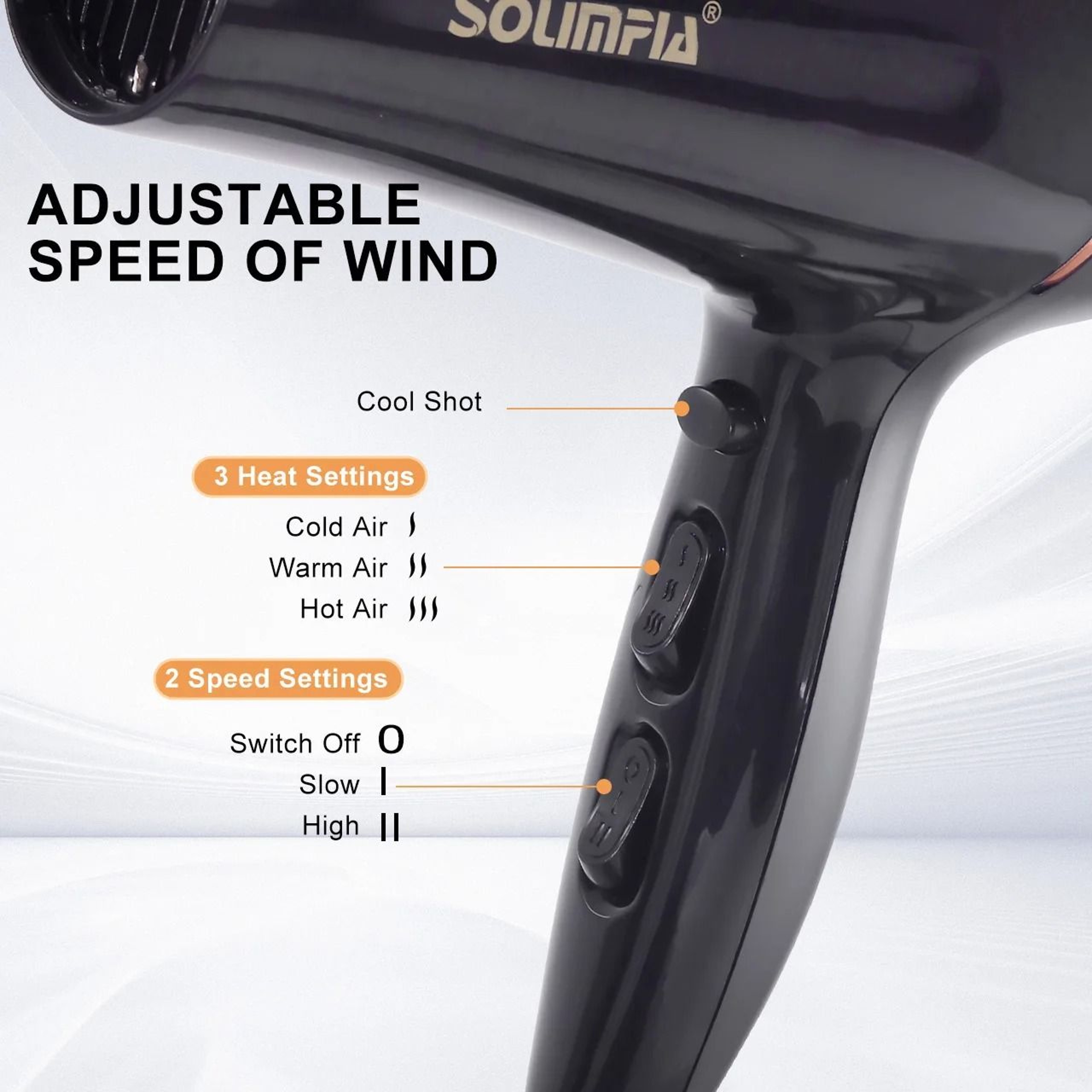 6 Level Professional Ionic Hair Dryer With Fast Drying And Adjustable Heat Settings 3