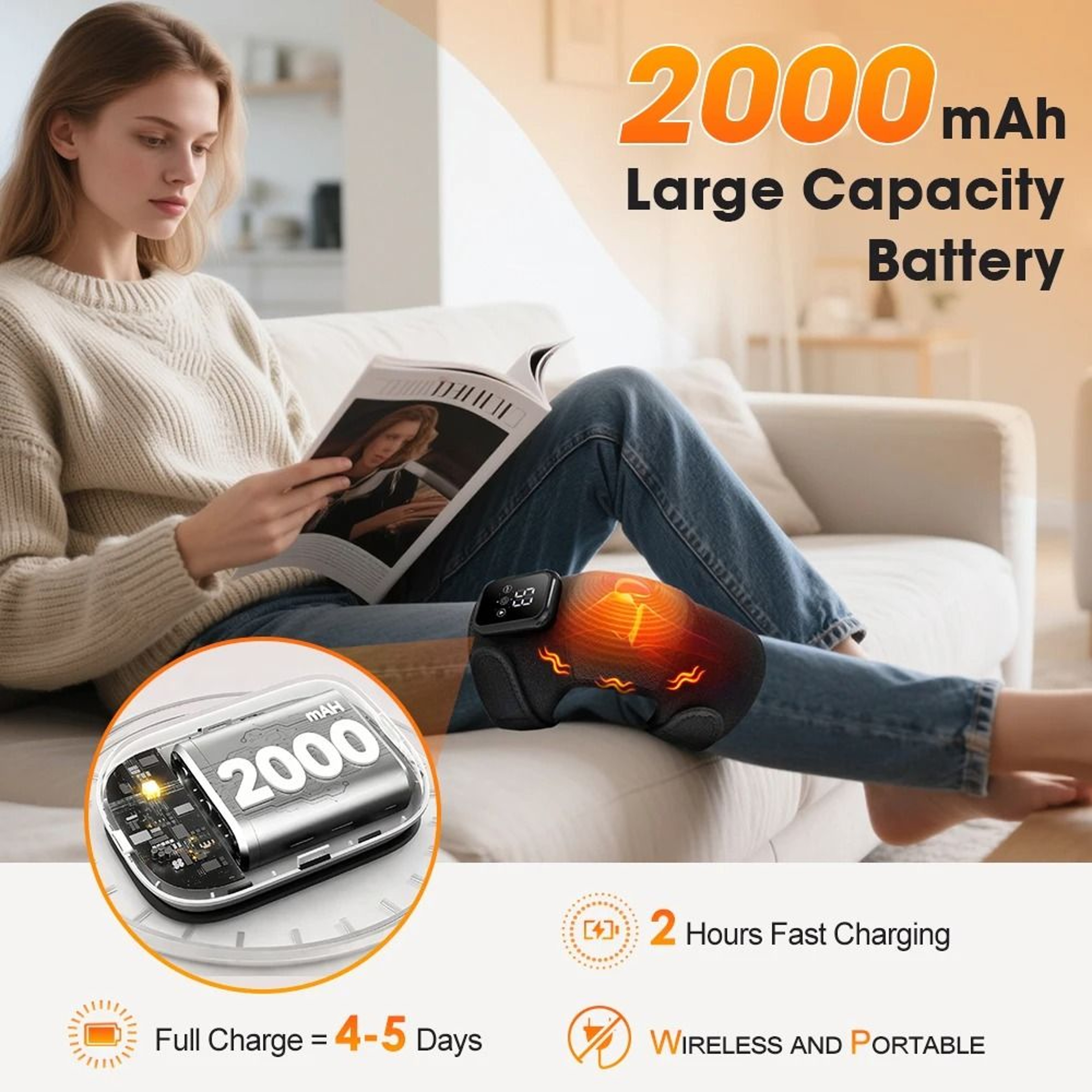 Cordless Heated Knee Massager With Vibration And Extended Support Straps 4