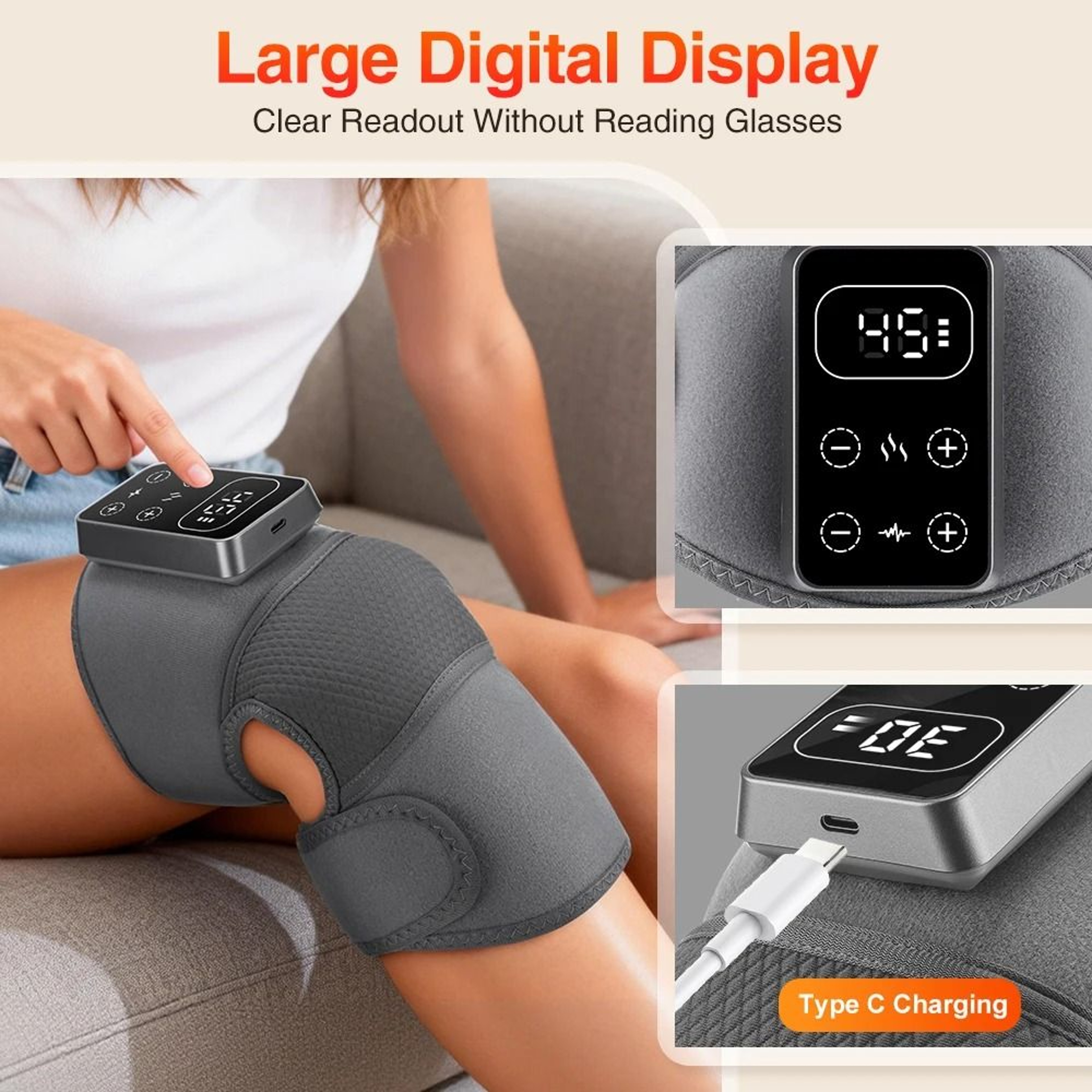 Cordless Heated Vibration Knee Massager With Timer For Knees Shoulders And Elbows 3