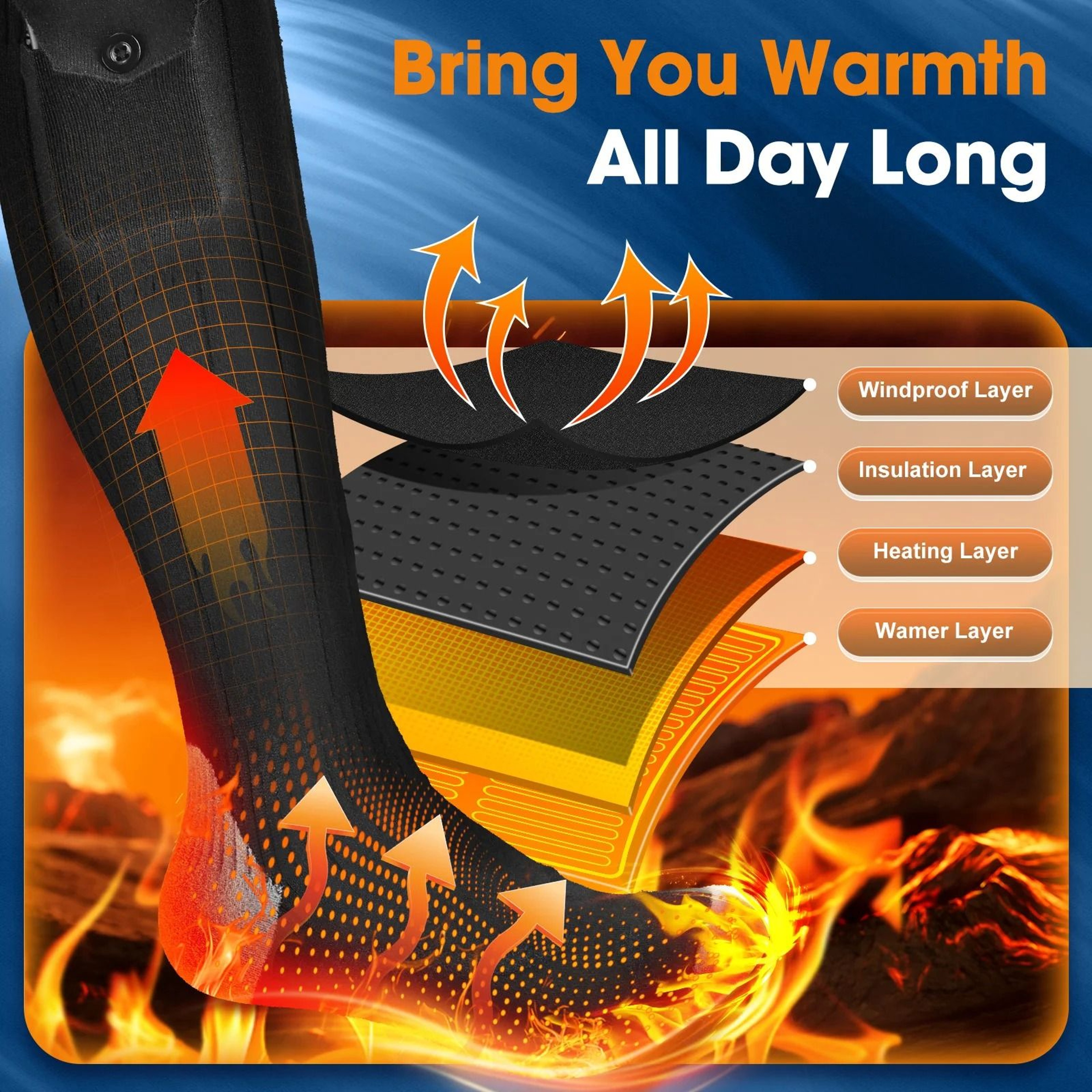 APP Controlled Rechargeable Heated Socks With 5000mAh Battery 4