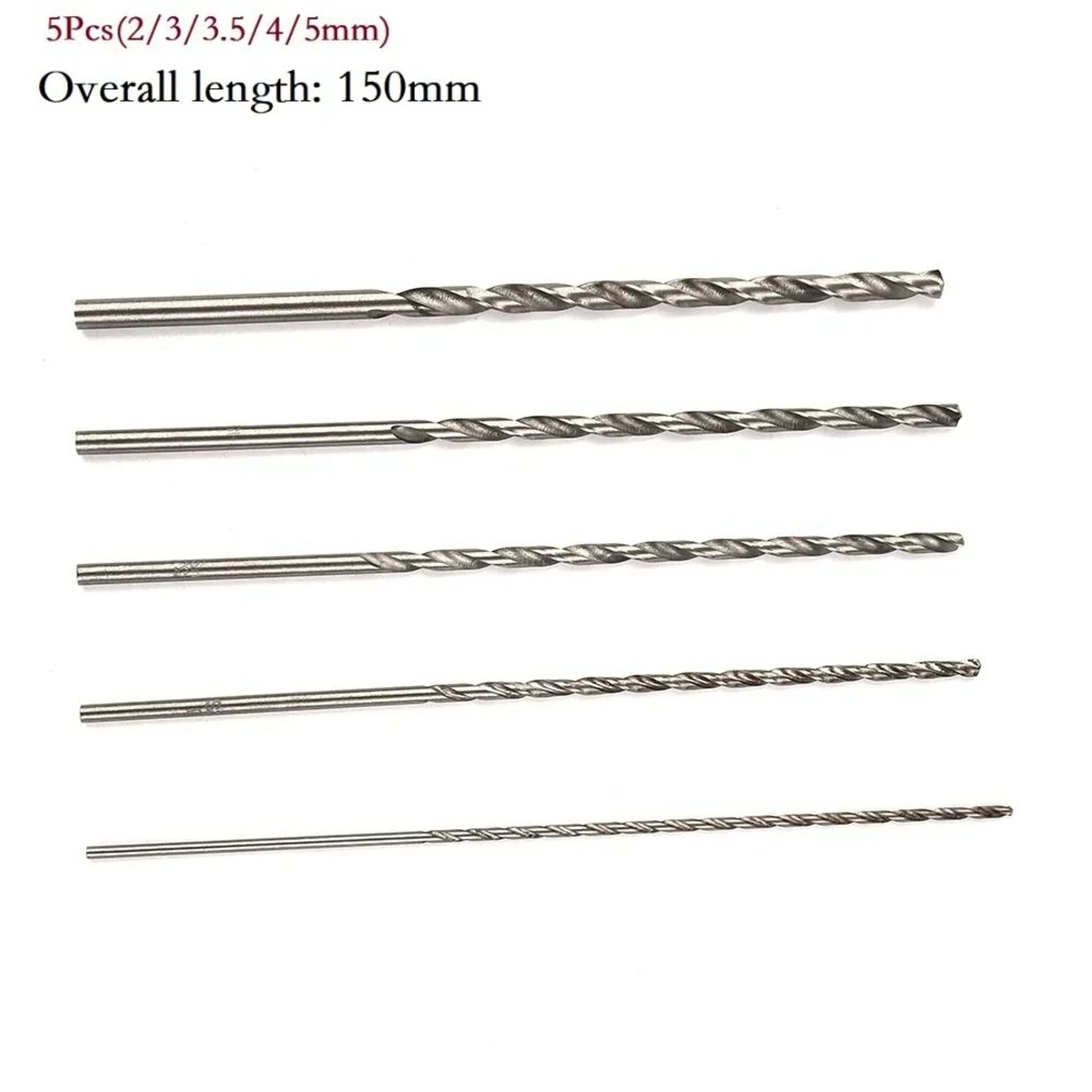 5 Piece Extra Long HSS Drill Bit Set 150mm High Speed Steel Bits For Wood Plastic  Aluminum 5