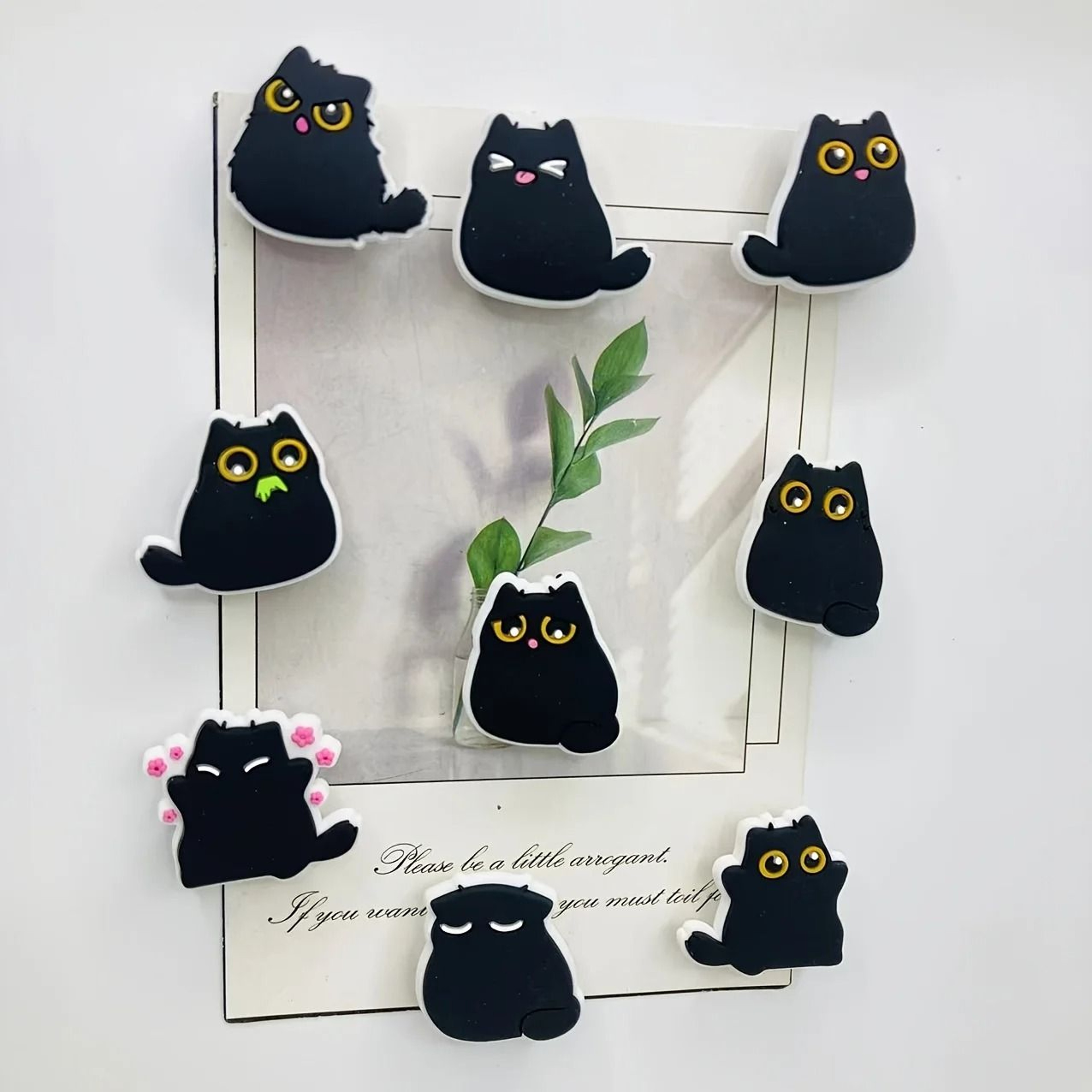 6 Piece Kawaii Black Cat Refrigerator Magnet Set 4