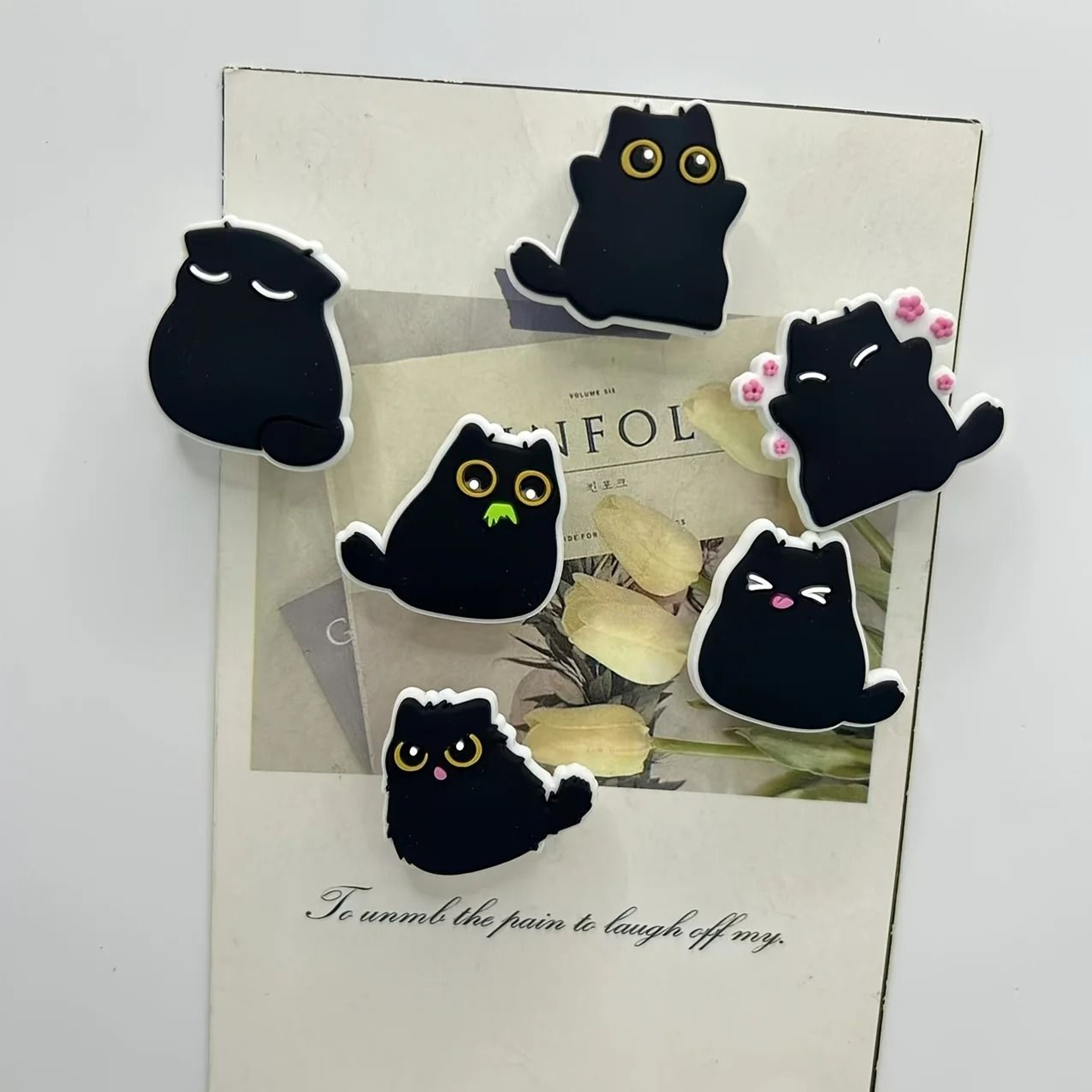 6 Piece Kawaii Black Cat Refrigerator Magnet Set 6
