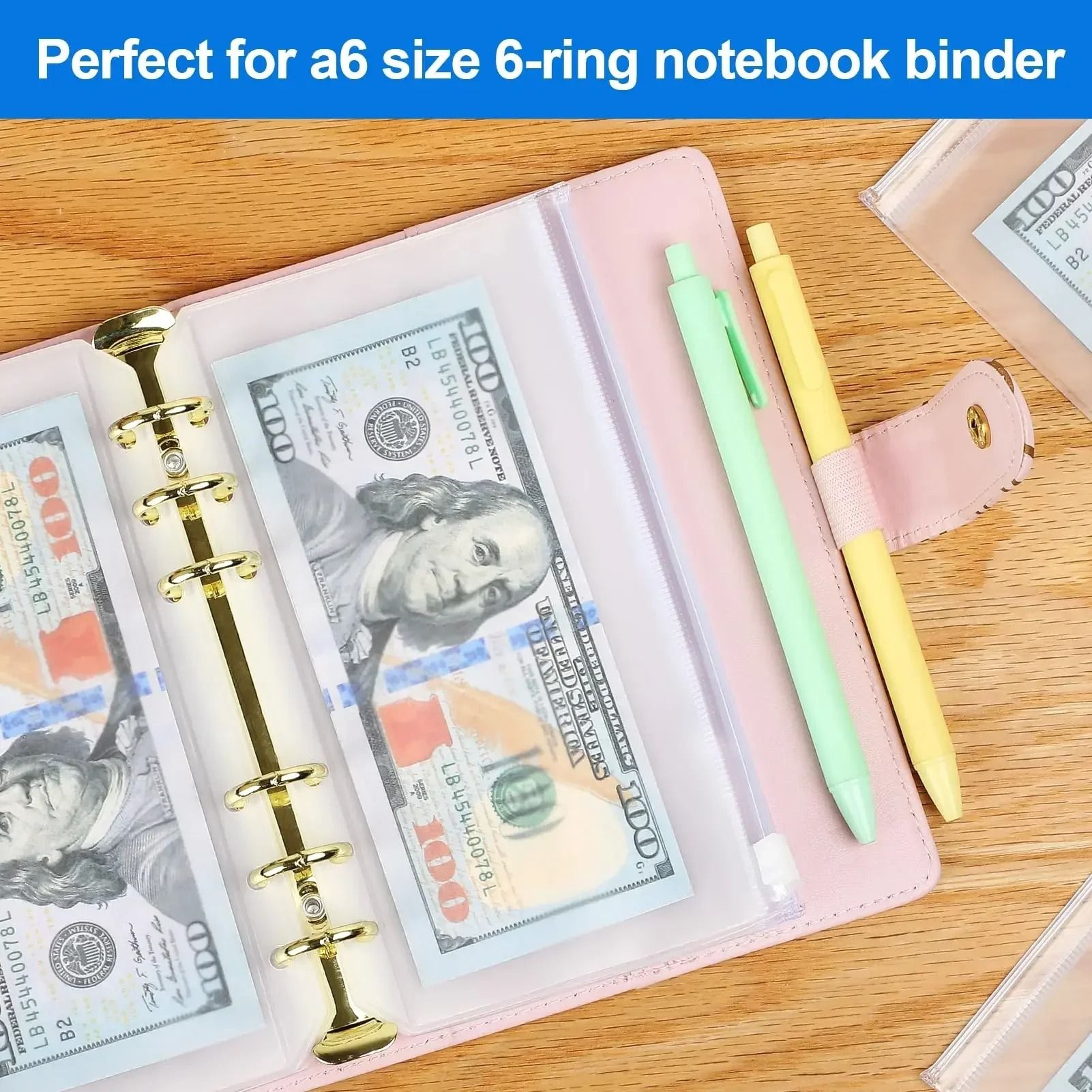 10 Piece A6 Clear Zipper Cash Envelope Set For 6 Ring Binders 2