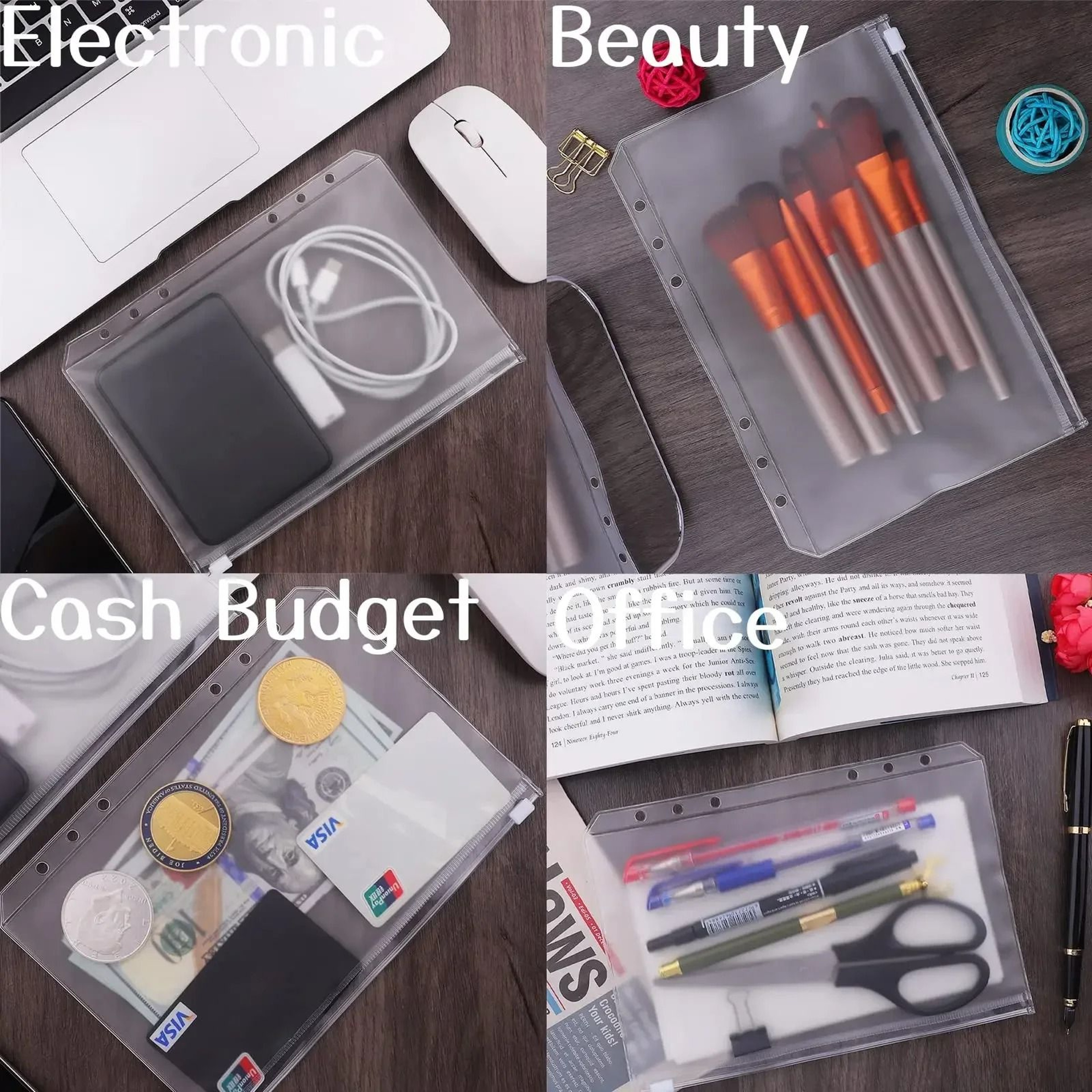 10 Piece A6 Clear Zipper Cash Envelope Set For 6 Ring Binders 5