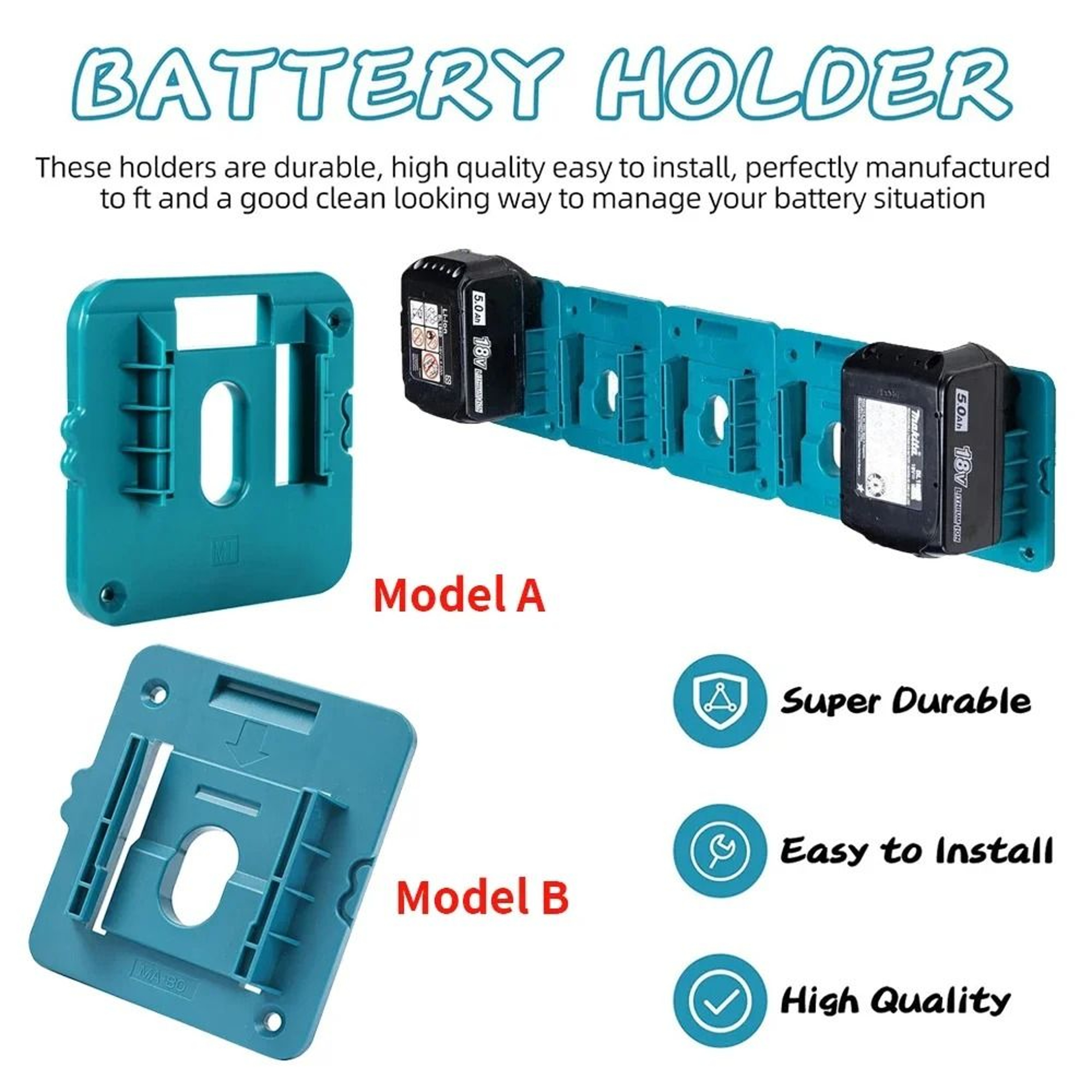 5 Pack Wall Mount Battery Holder For Makita 18V Batteries 2