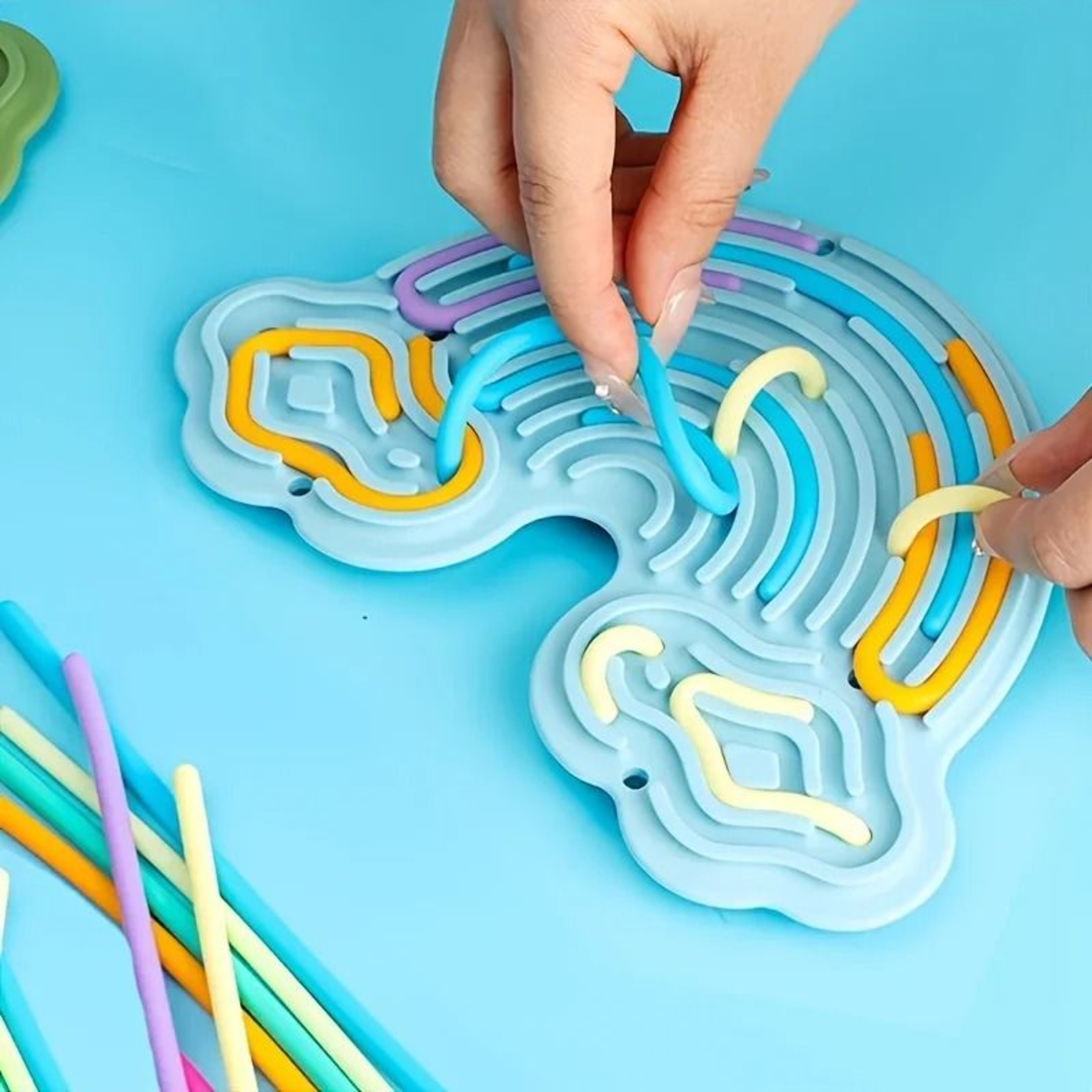 Rainbow Cloud Silicone Busy Board Double Sided Sensory Activity Toy 4