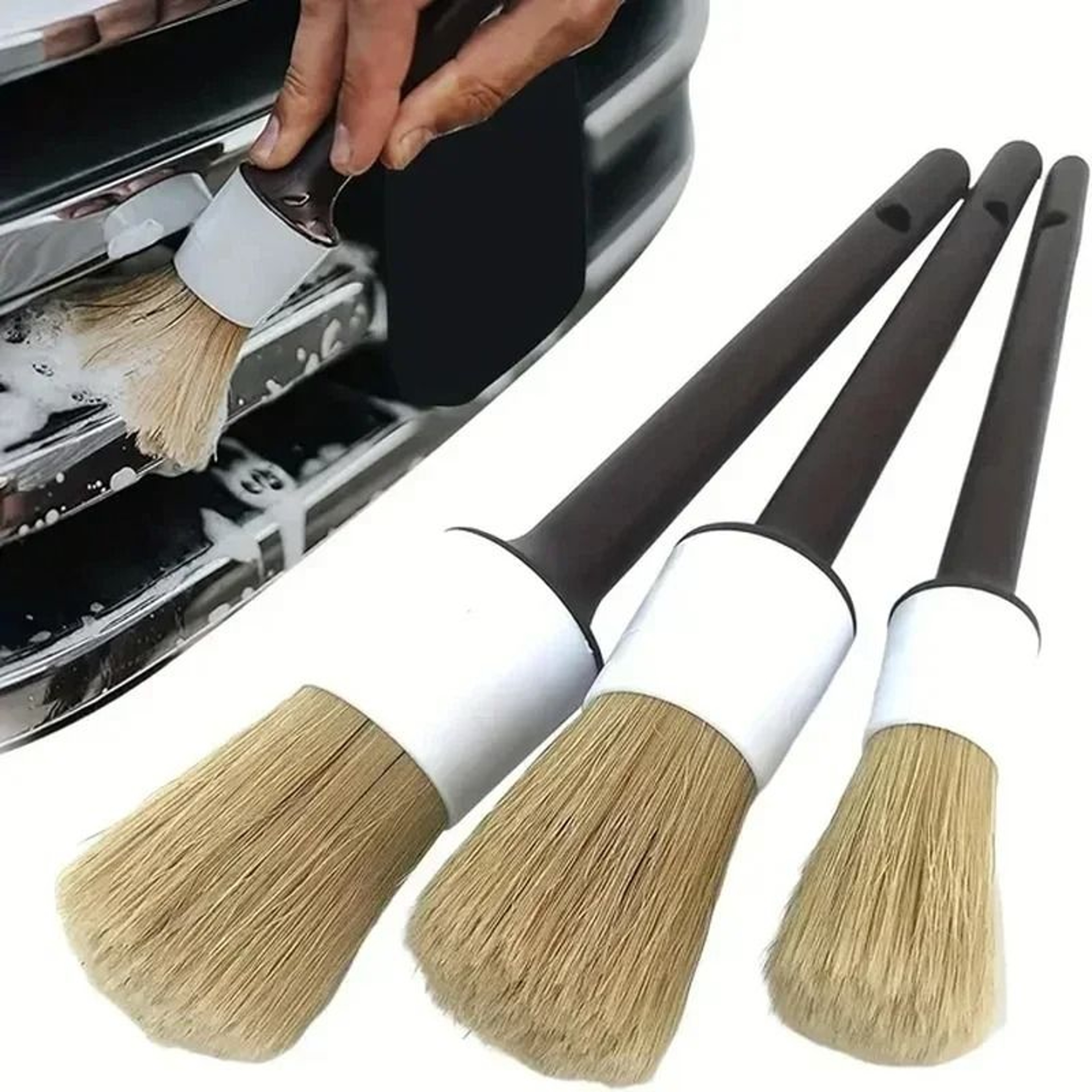 3 Piece Car Detailing Brush Set Soft Bristle Cleaning Brushes For Interior Exterior And Dashboard 0