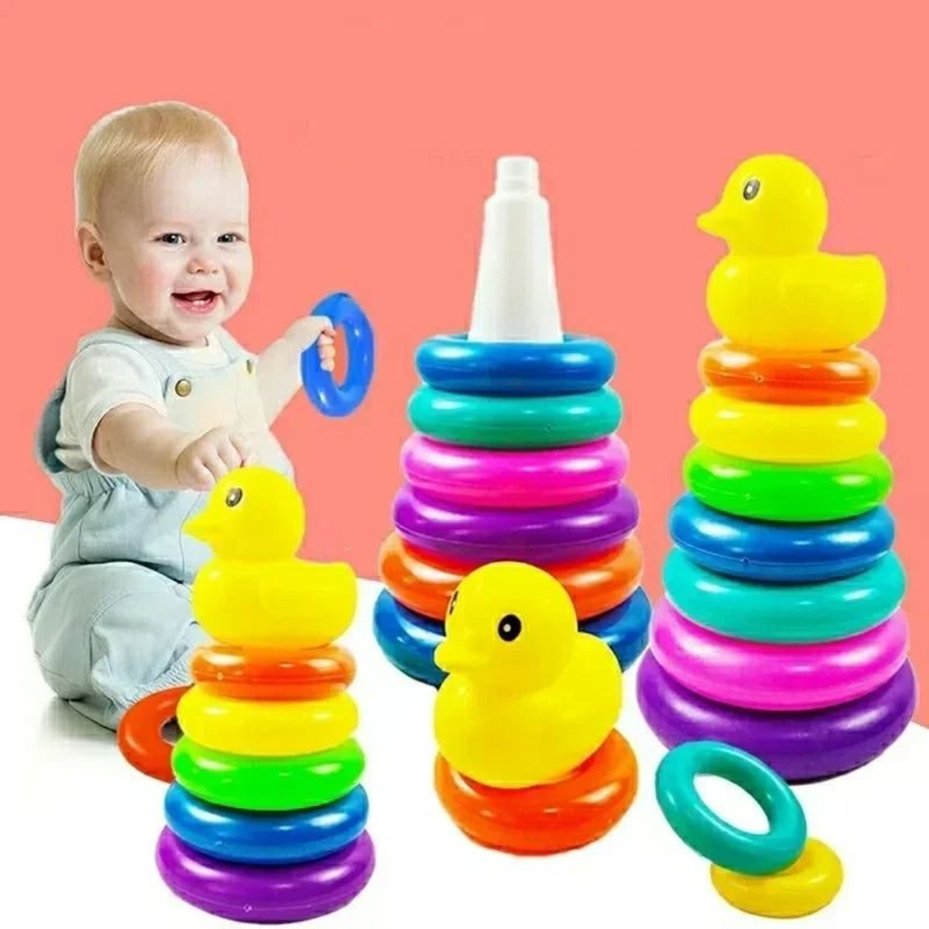 Montessori Rainbow Animal Stacking Ring Tower Educational Toy For Toddlers 0