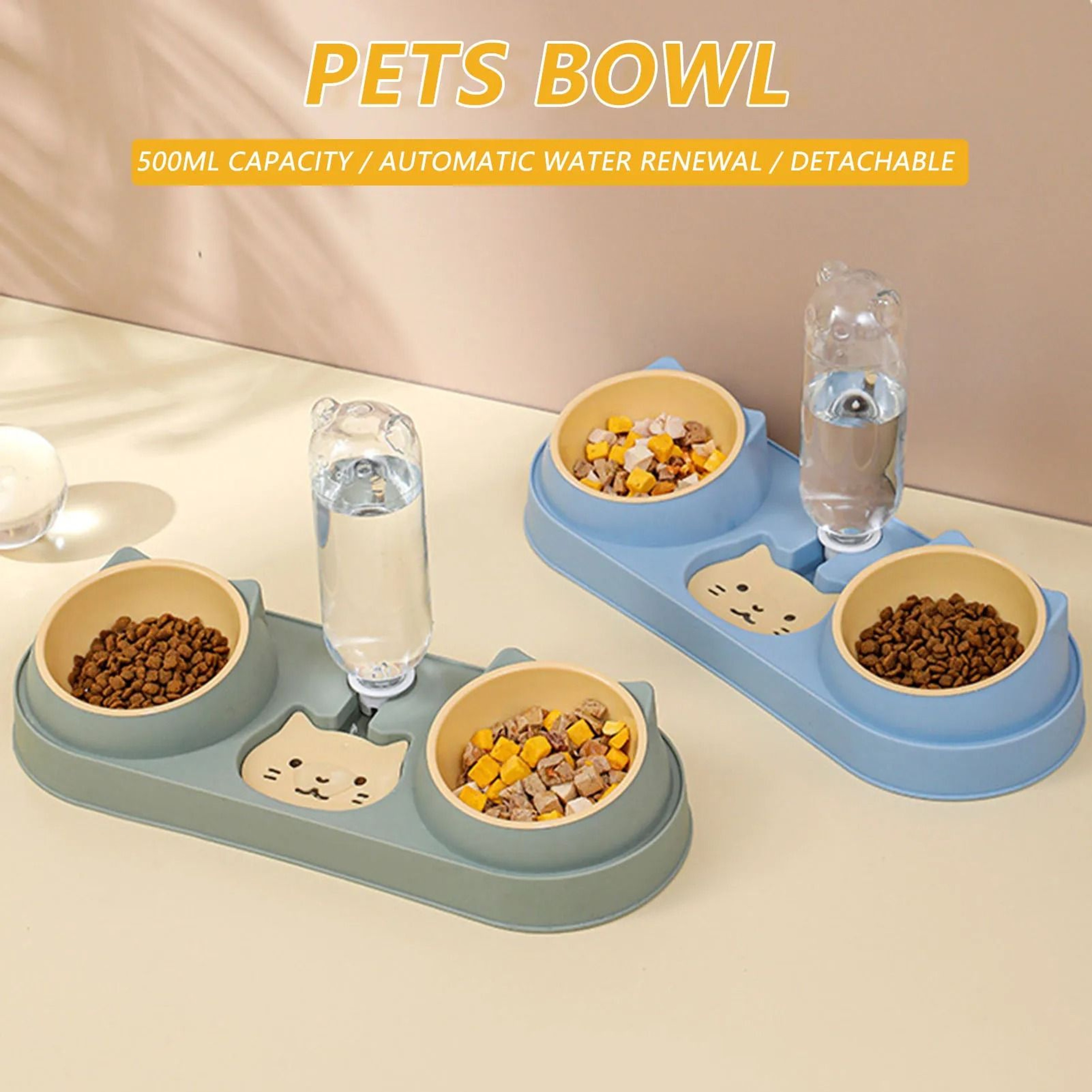 3 In 1 Elevated Pet Feeding Station With Automatic Water Dispenser Double Food Bowls For Cats  Smal 0