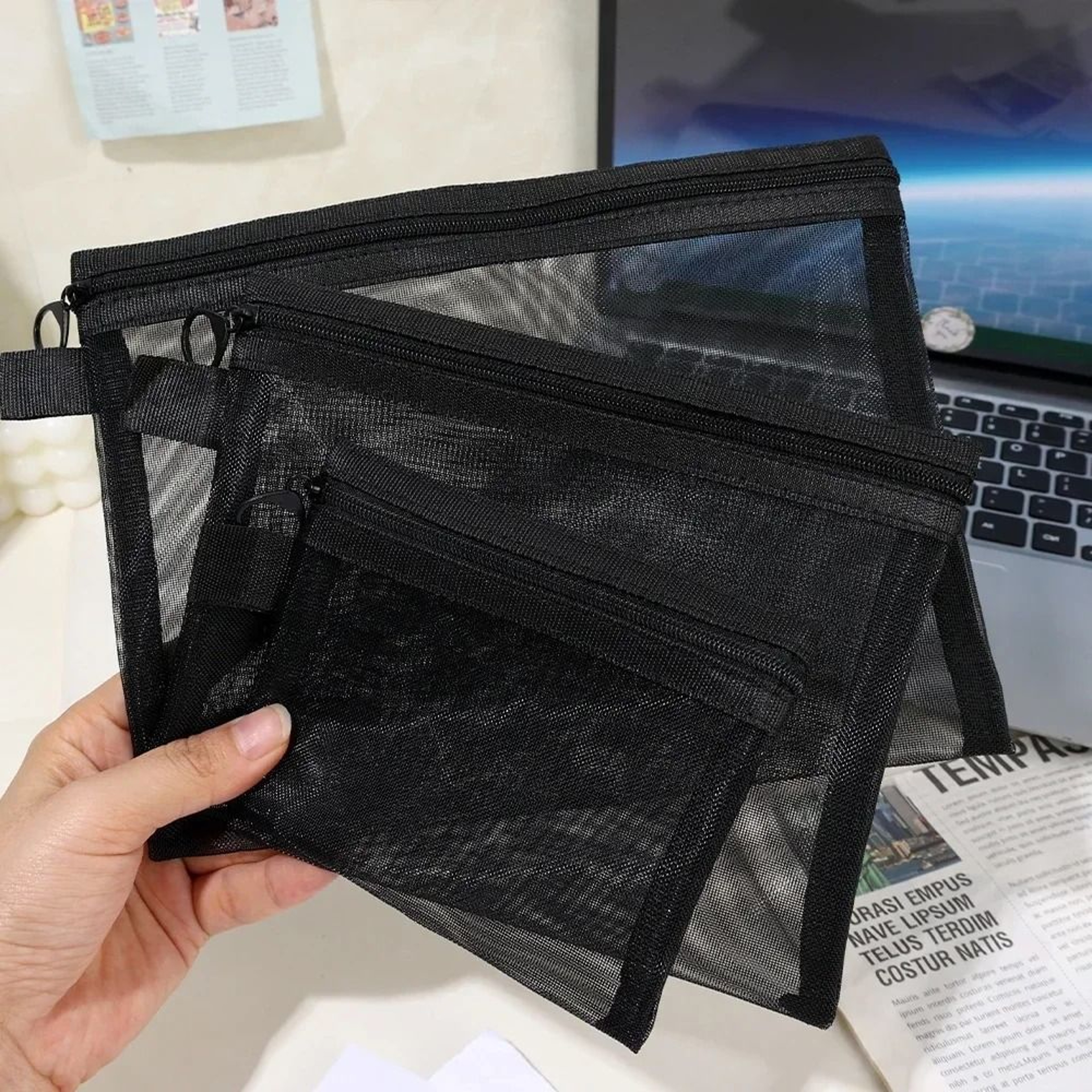 Mesh Makeup Bag Transparent Travel Cosmetic Organizer Pouch With Zipper 5