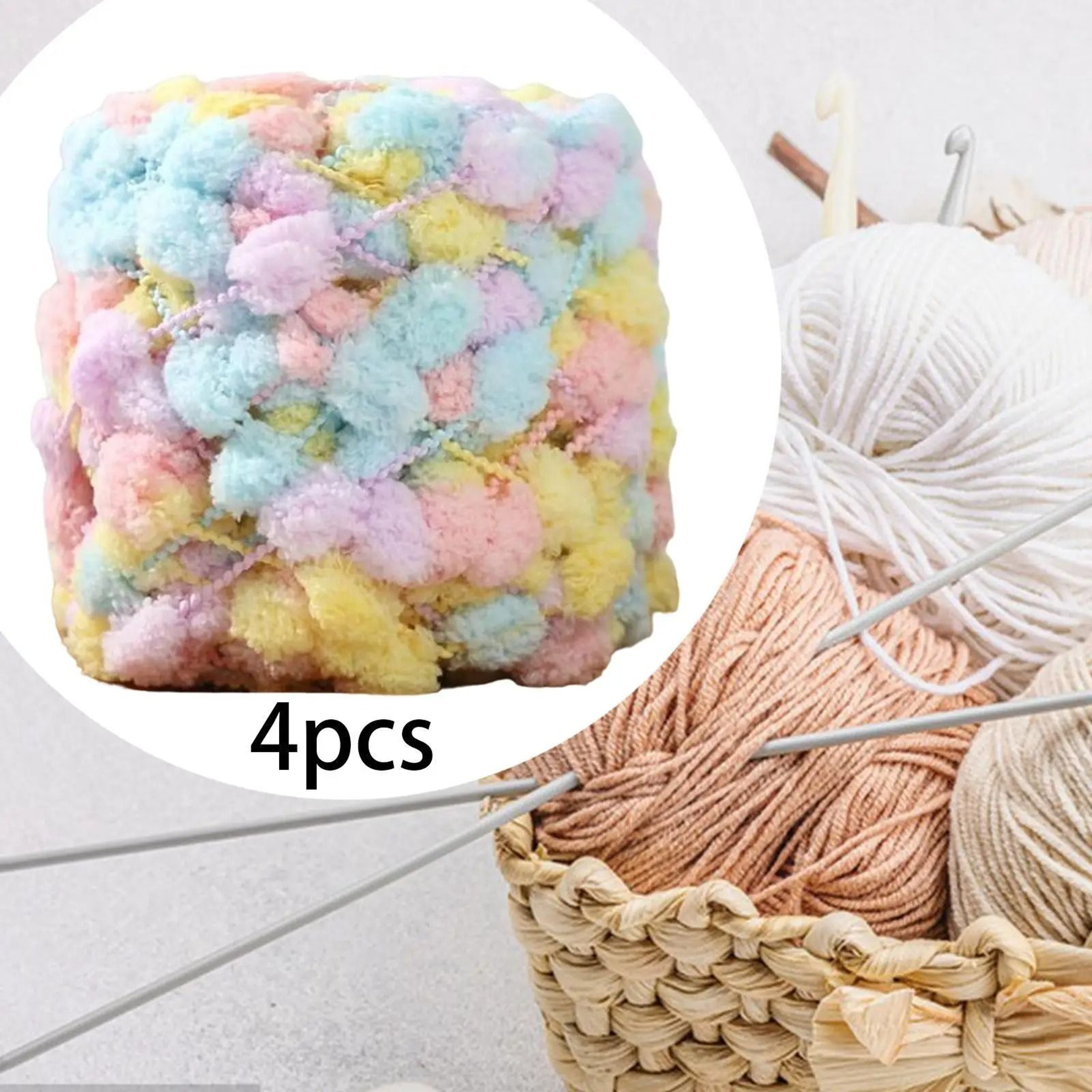 4 Roll Pompom Chunky Polyester Yarn For Crochet Arm Knitting  DIY Crafts 3