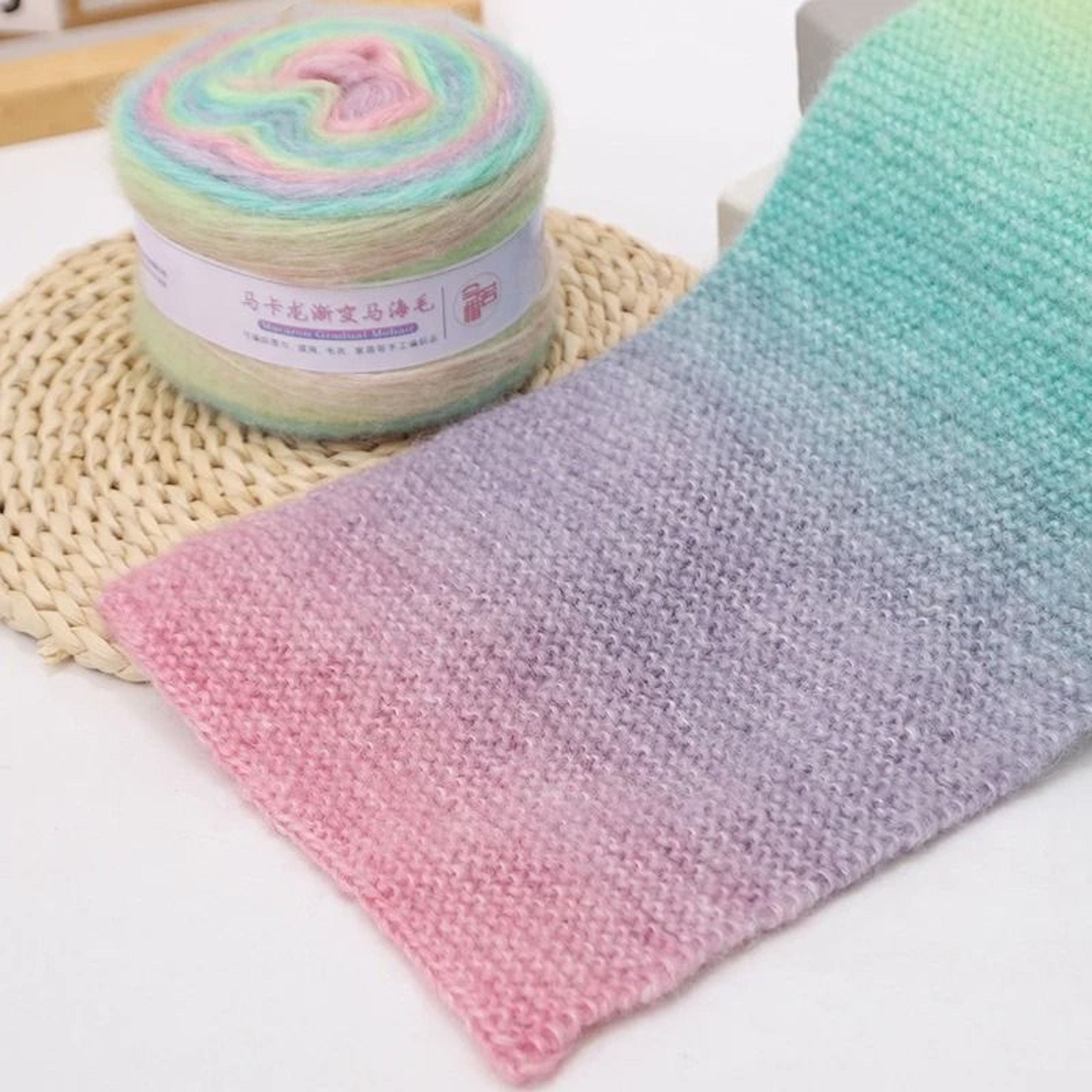 Gradient Rainbow Mohair Yarn 180 Yards Soft Multicolor Yarn For Knitting And Crochet 2