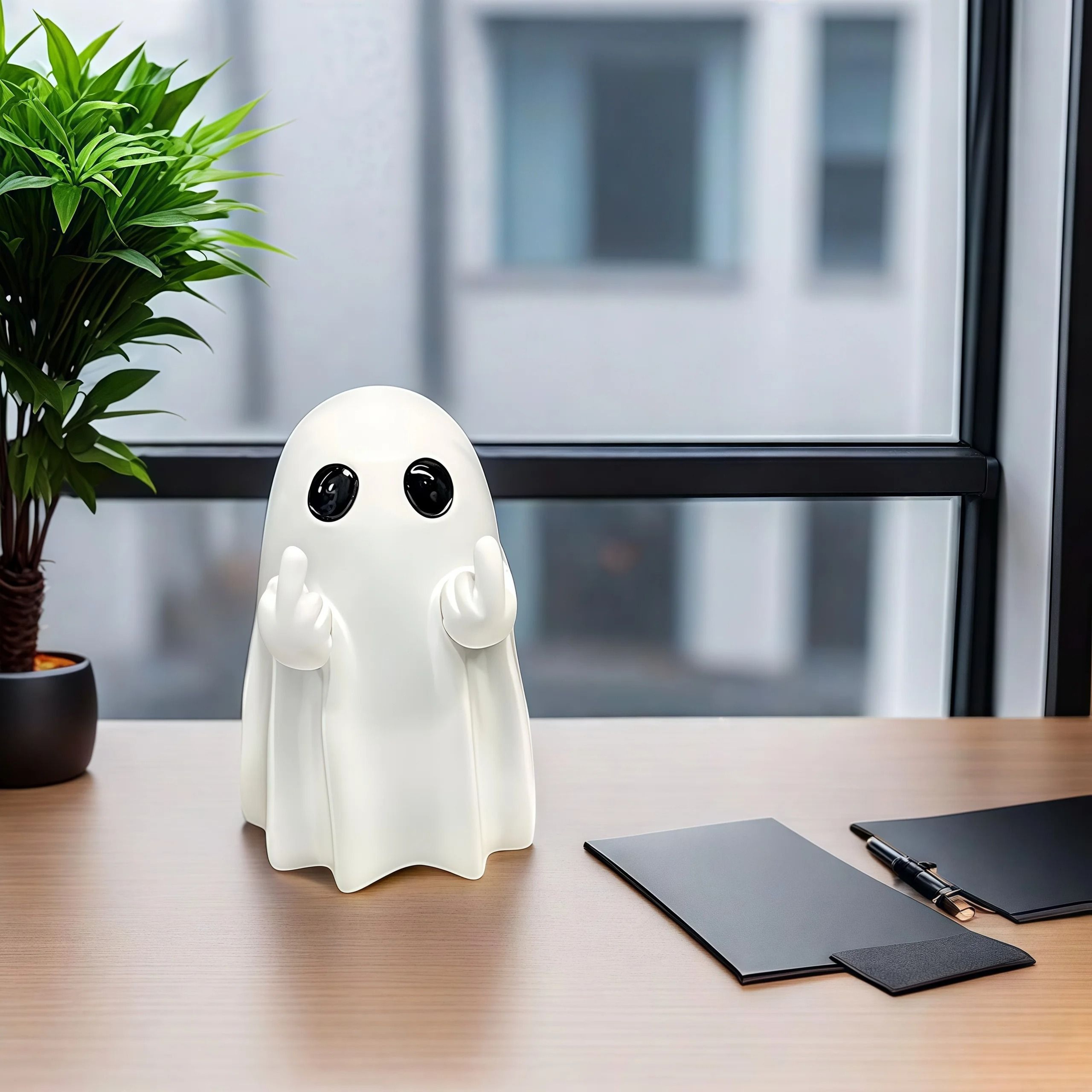 Funny Middle Finger Ghost Statue Halloween Table Decor 4