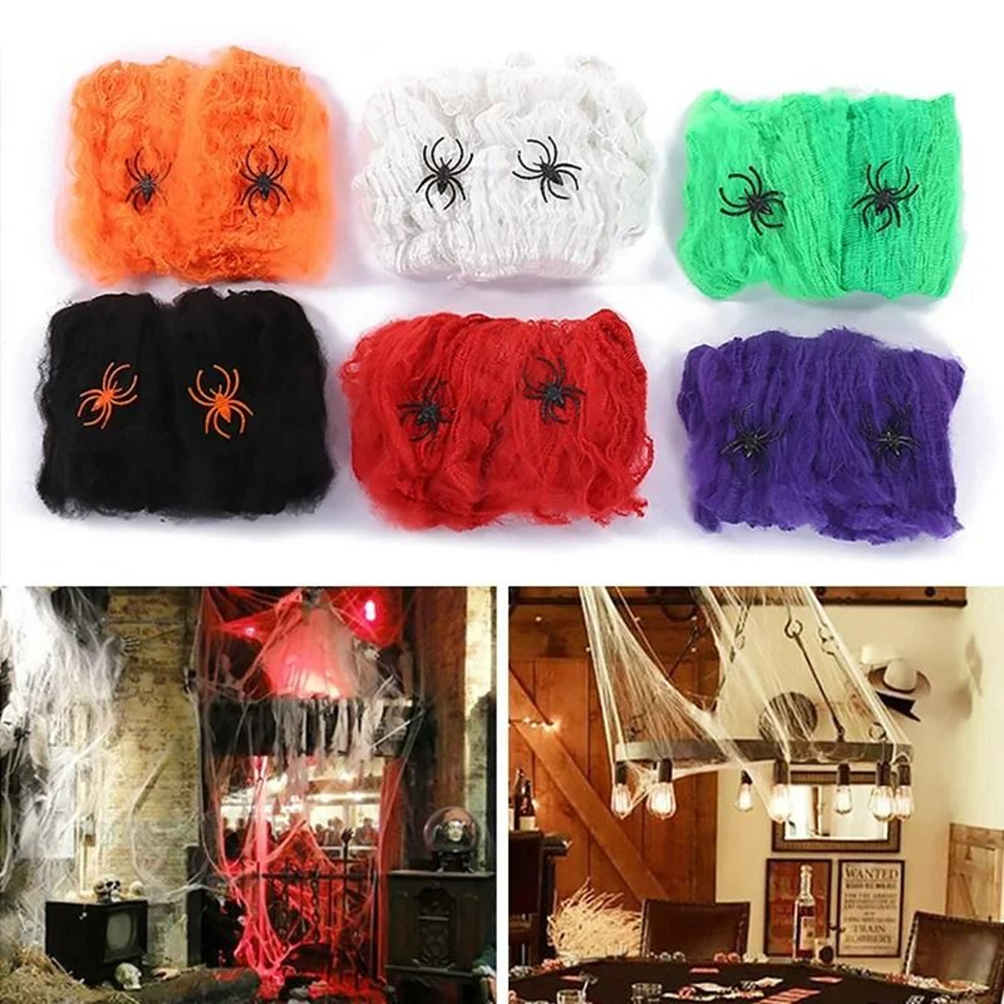 Stretchy Halloween Spider Web Artificial White Cobweb Decoration 3