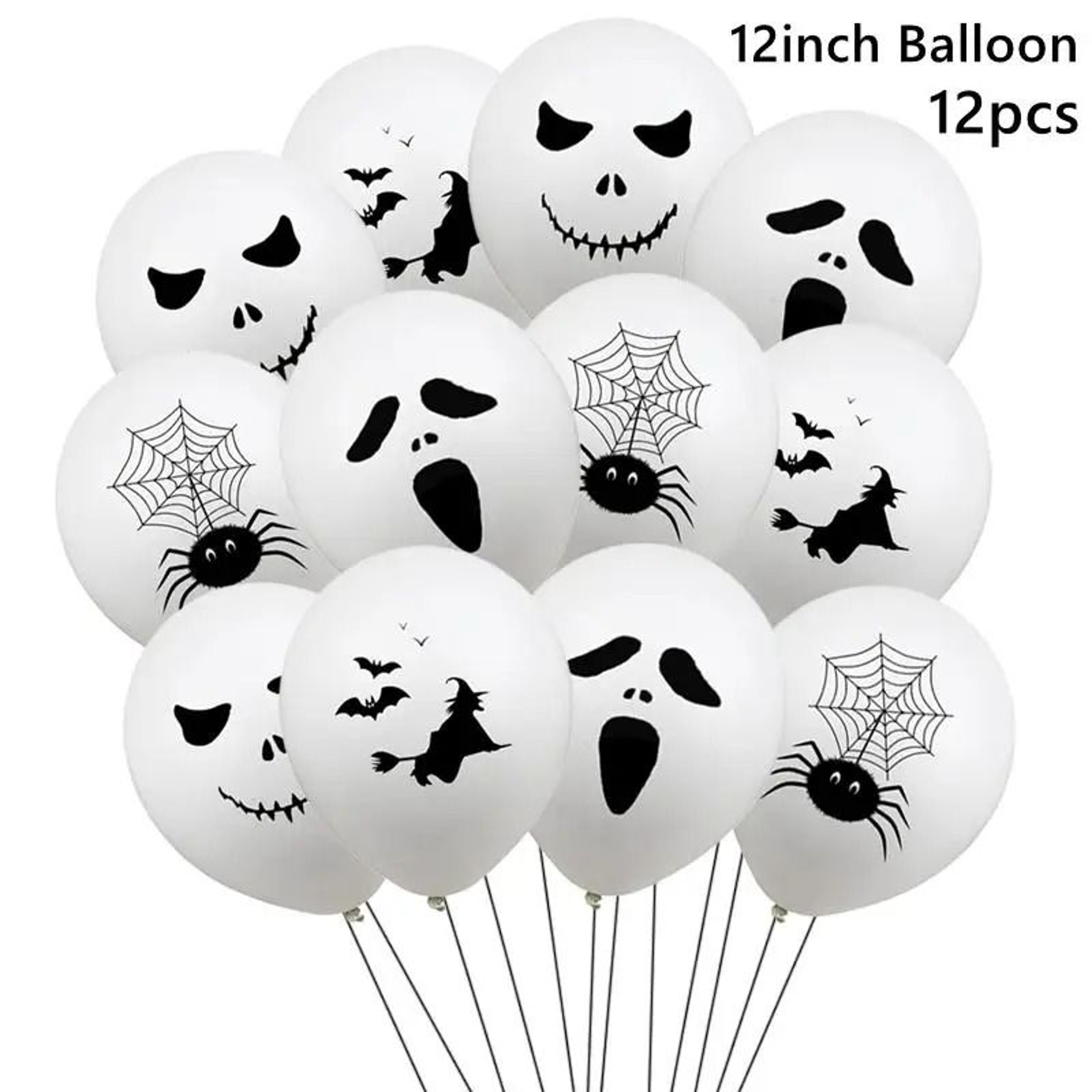 12 Piece Halloween Foil Balloon Set Ghost Pumpkin Bat Party Decorations 6