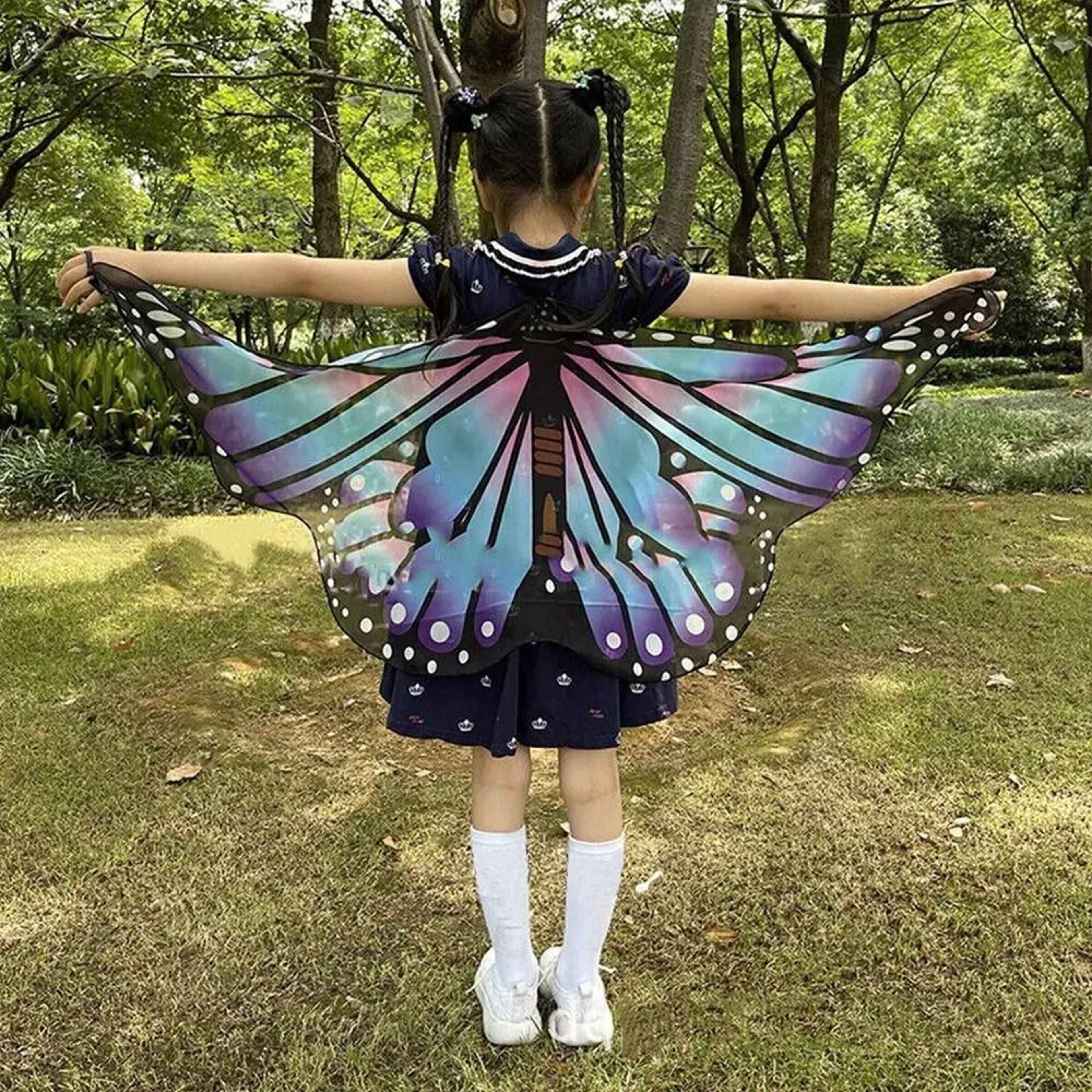 Kids Butterfly Wings Cape Colorful Fairy Costume Shawl For Girls 2