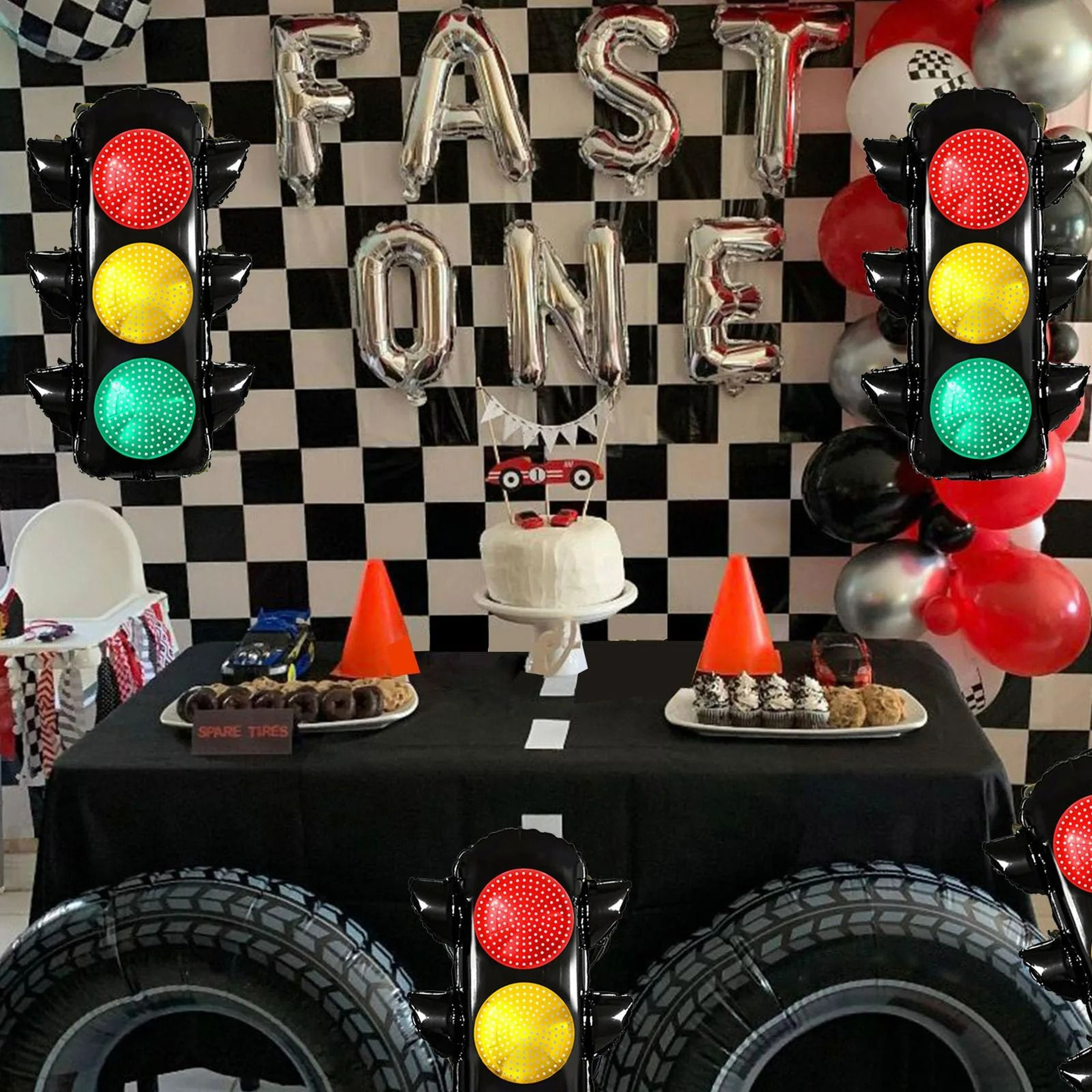 Race Car Foil Balloons Traffic Light Tire Wheel Birthday Party Decor 3