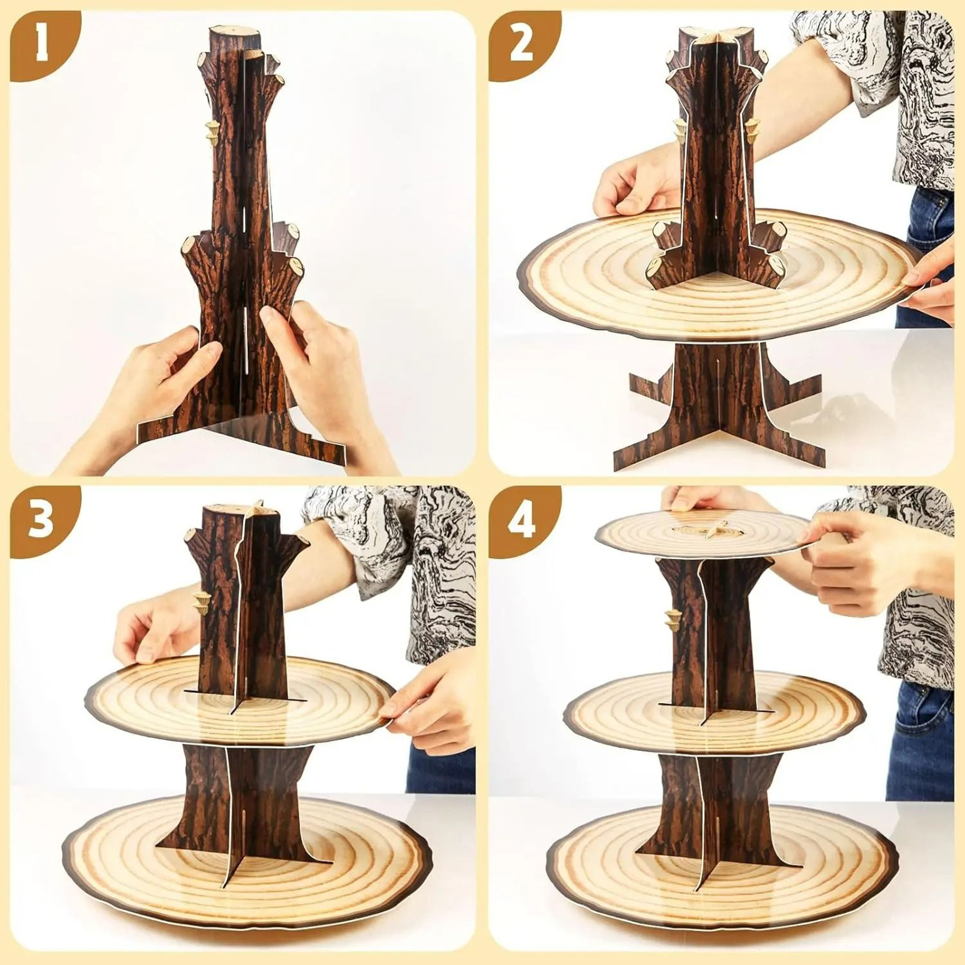 3 Tier Rustic Wooden Cupcake Stand For Woodland Parties And Baby Showers 1