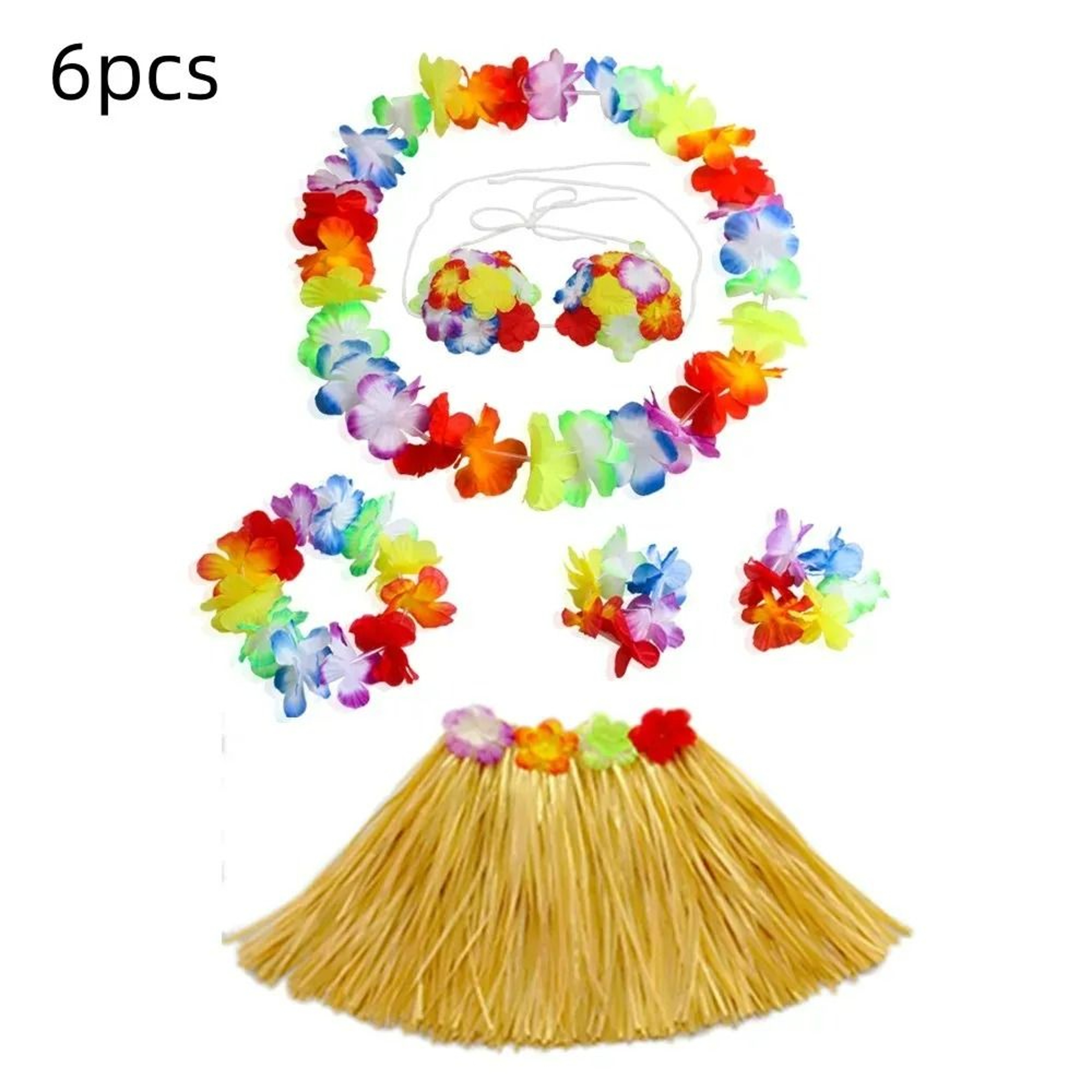 Kids Hawaiian Hula Grass Skirt Costume Set With Flower Lei Accessories 1
