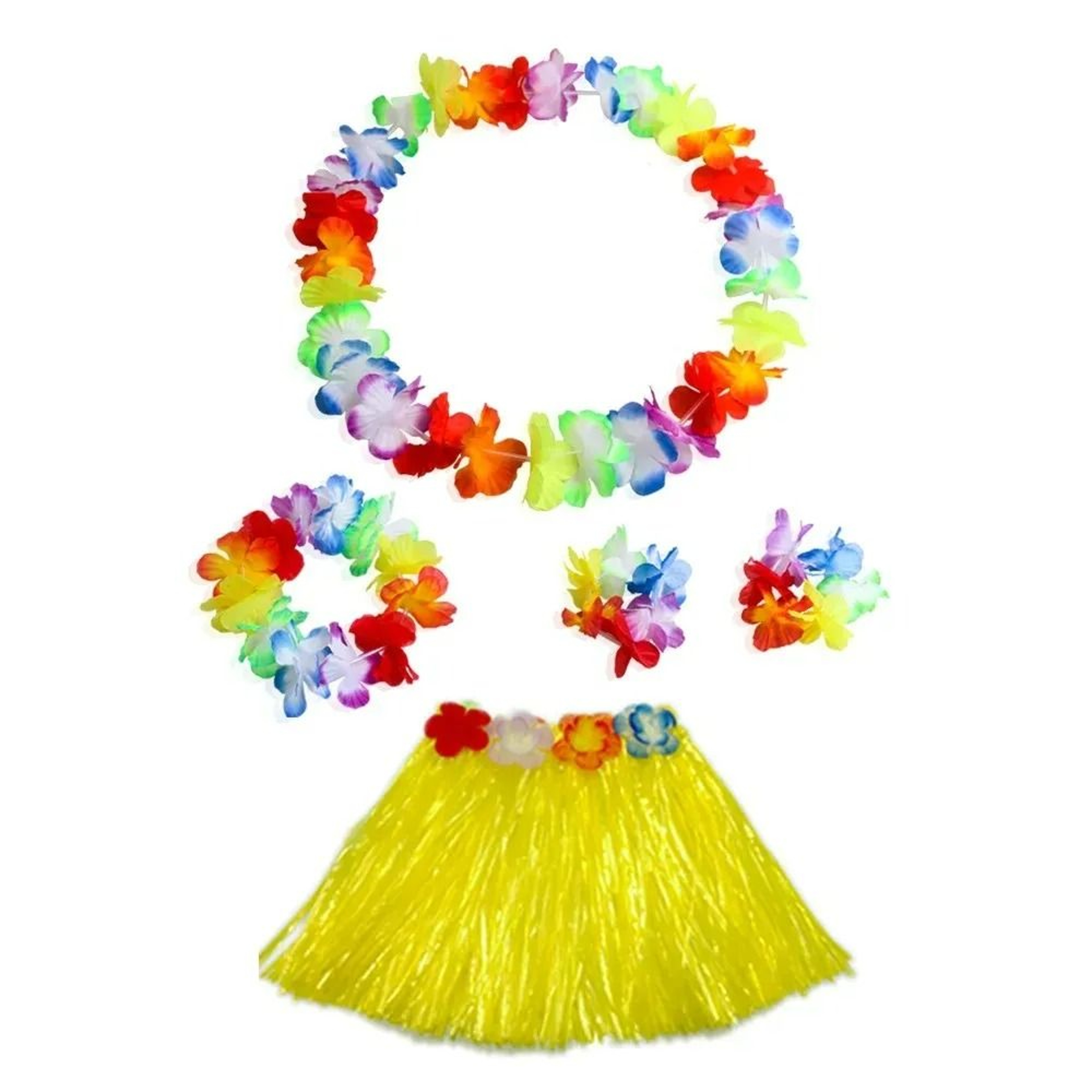Kids Hawaiian Hula Grass Skirt Costume Set With Flower Lei Accessories 17