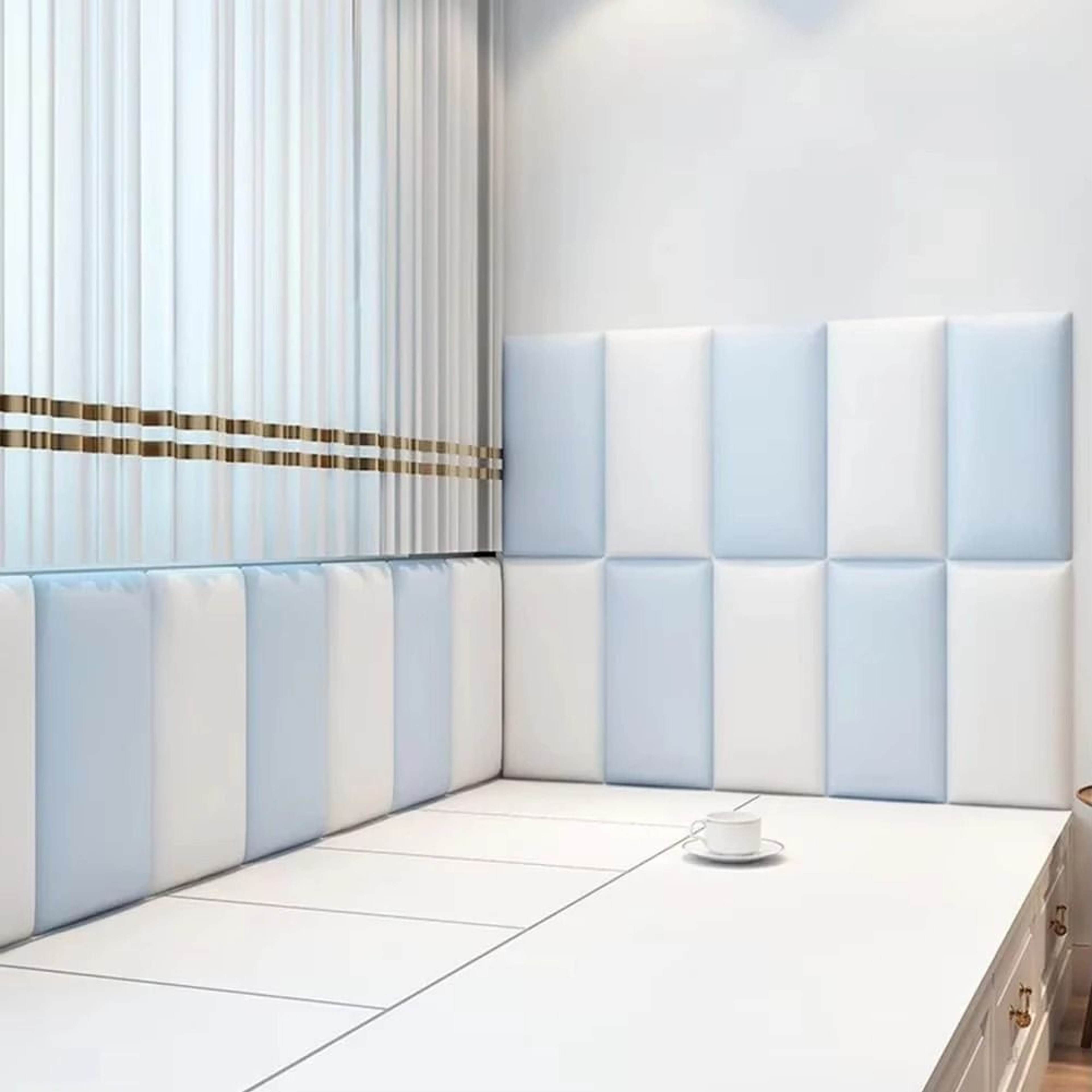 5Pcs 3D Padded Wall Panels Peel And Stick Upholstered Headboard Wall Cushion 2