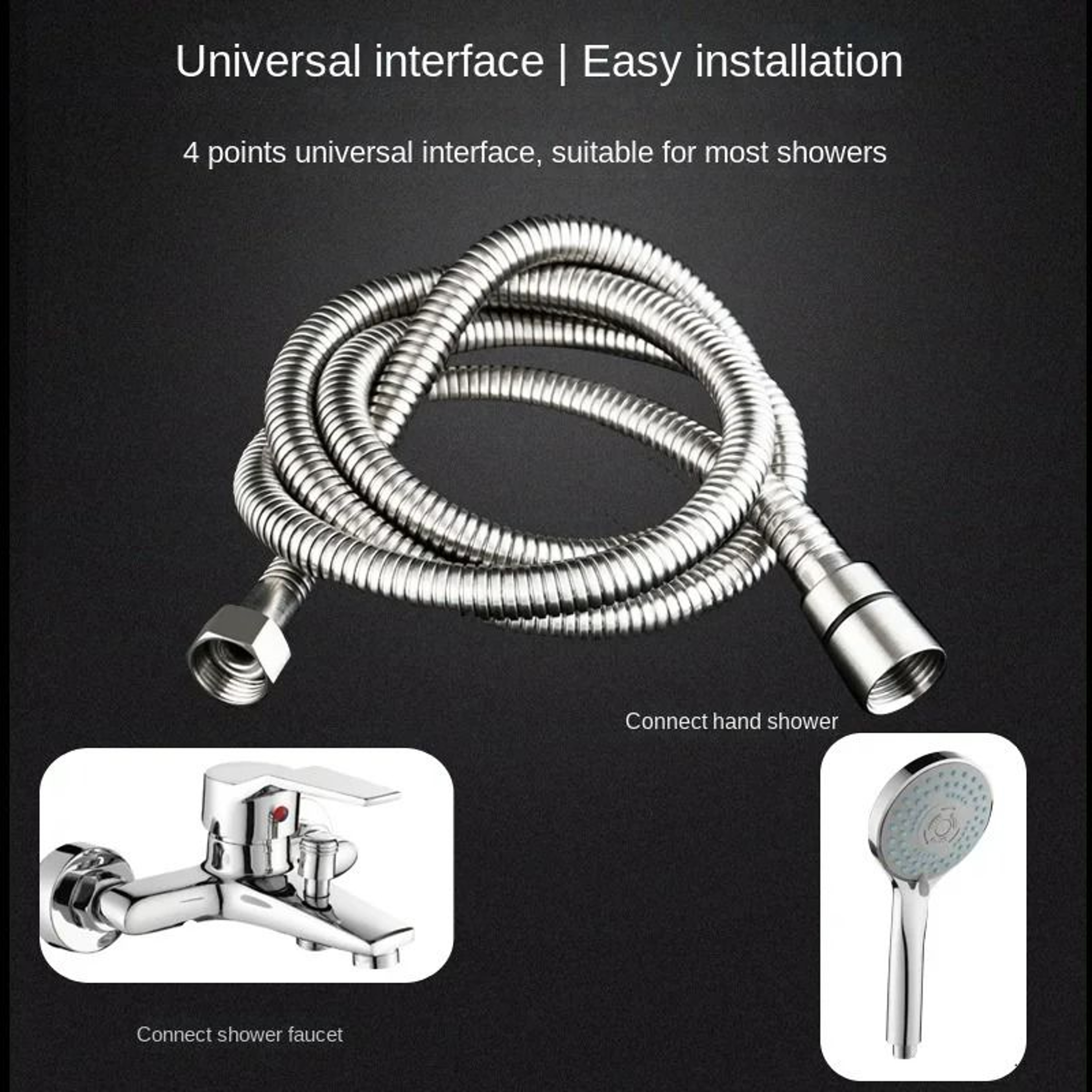 59 Inch Stainless Steel Flexible Shower Hose Black Or Silver Bathroom Extension 1