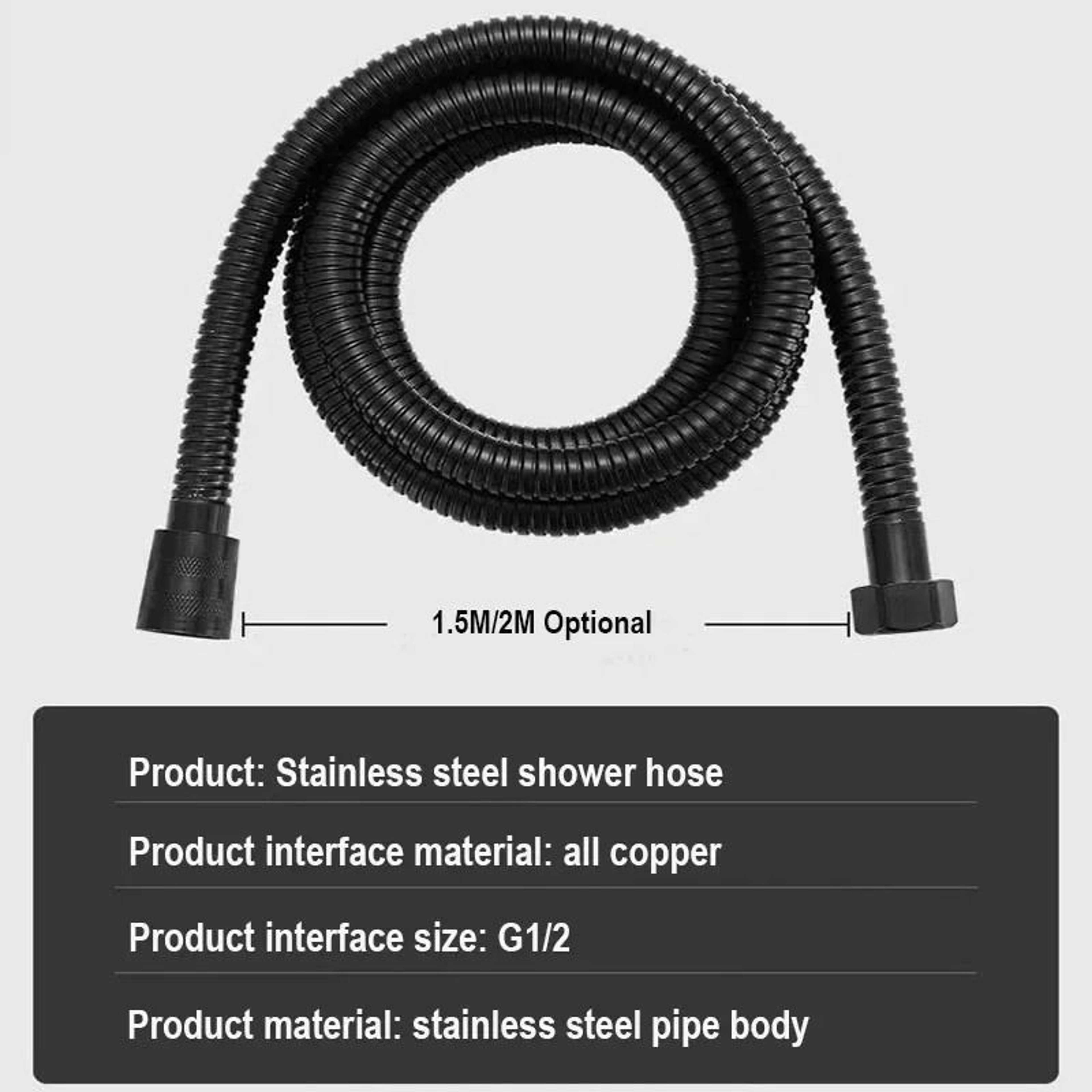 59 Inch Stainless Steel Flexible Shower Hose Black Or Silver Bathroom Extension 5
