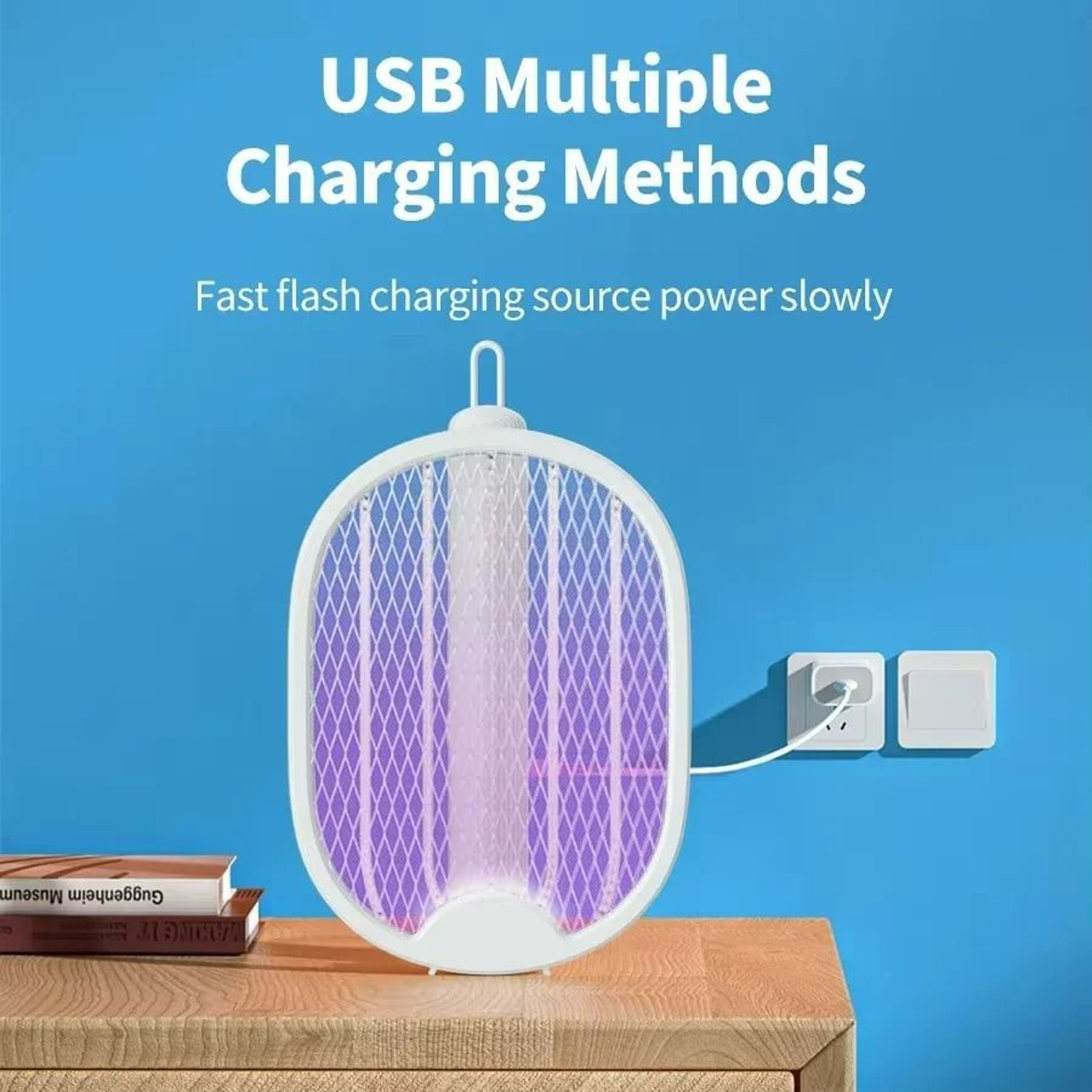 Foldable Electric Mosquito Swatter USB Rechargeable UV Bug Zapper Racket 5
