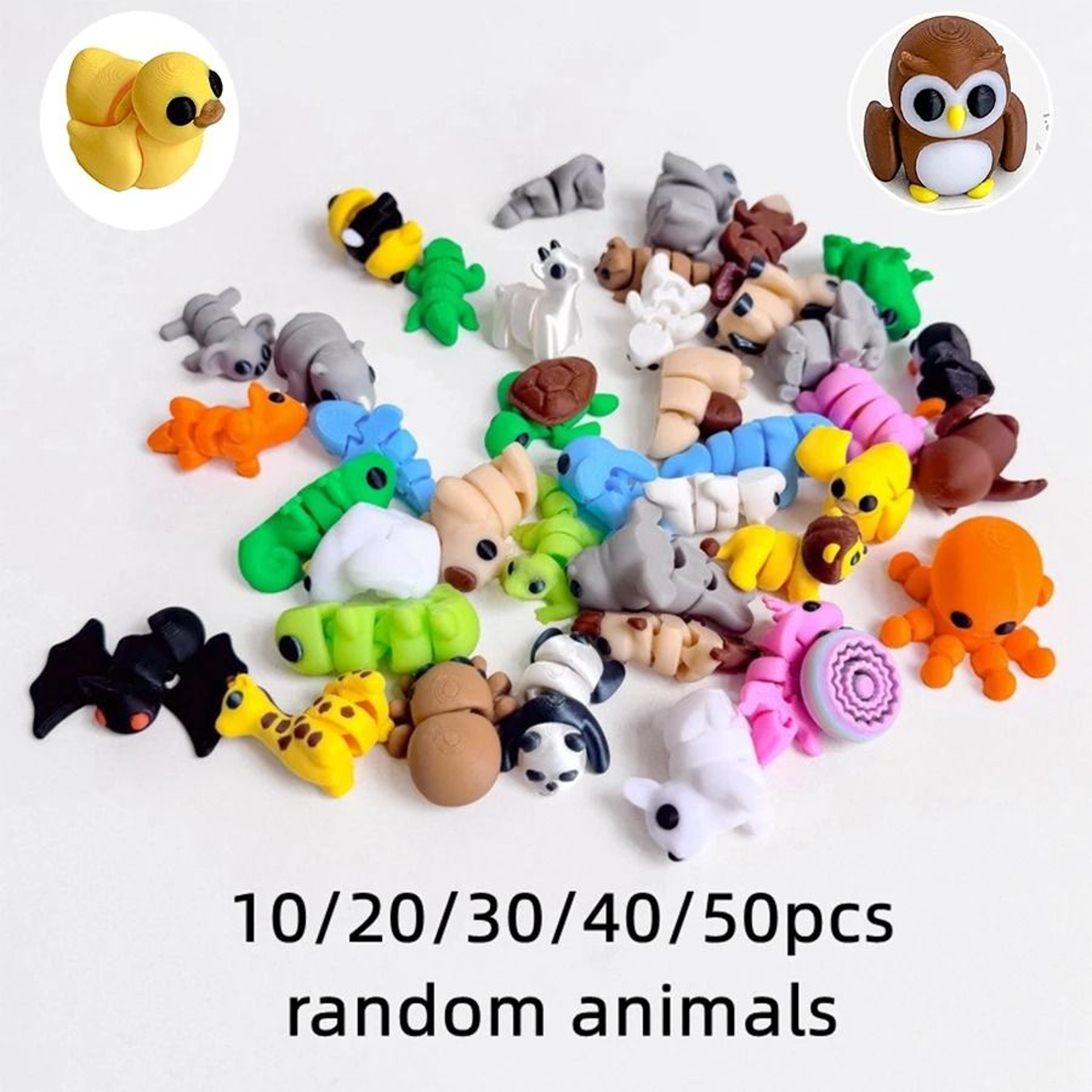 3D Printed Mini Animal Figurines With Movable Joints 10 Or 50 Piece Set 1