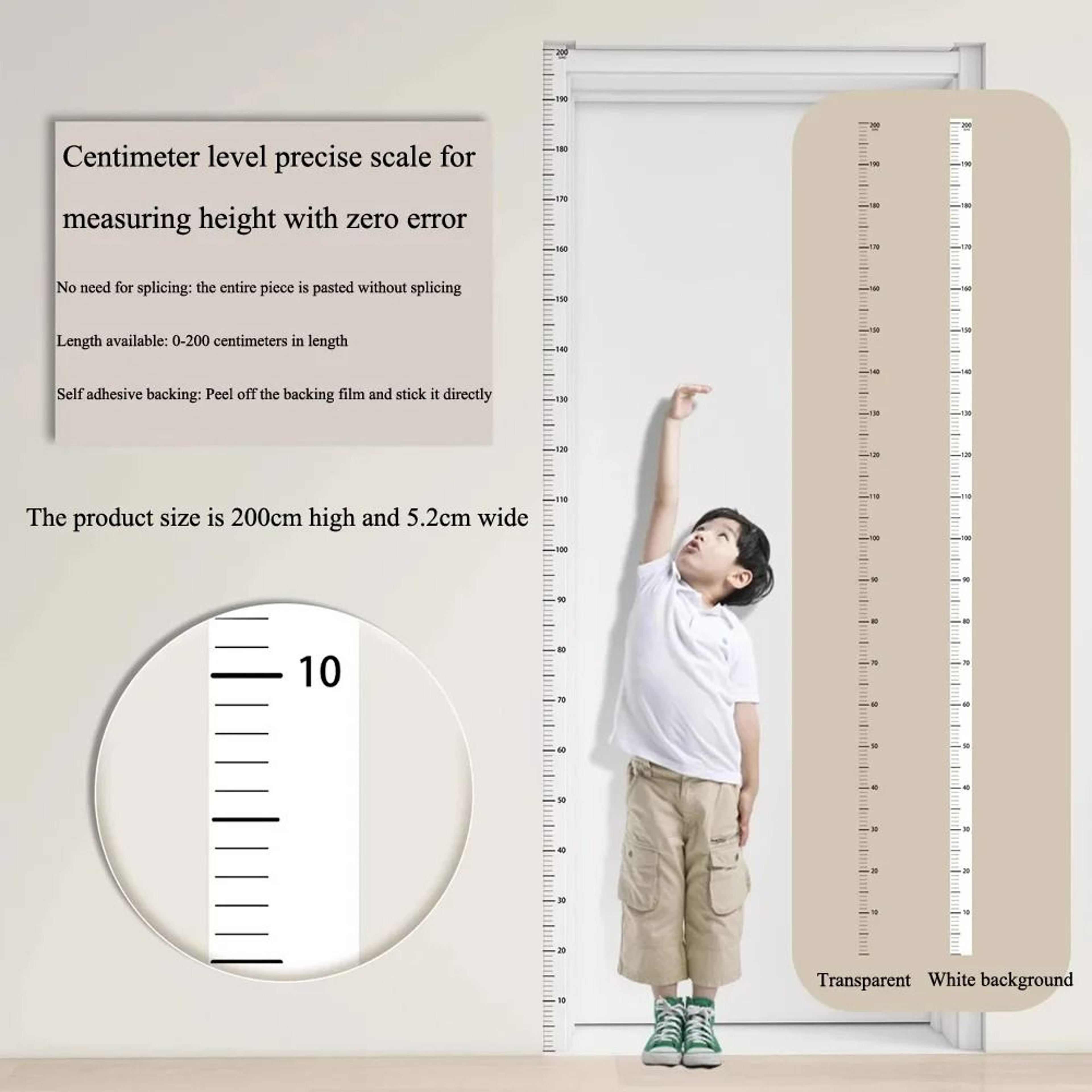 2 Meter Kids Height Chart Wall Sticker Removable Growth Measurement Decal 2