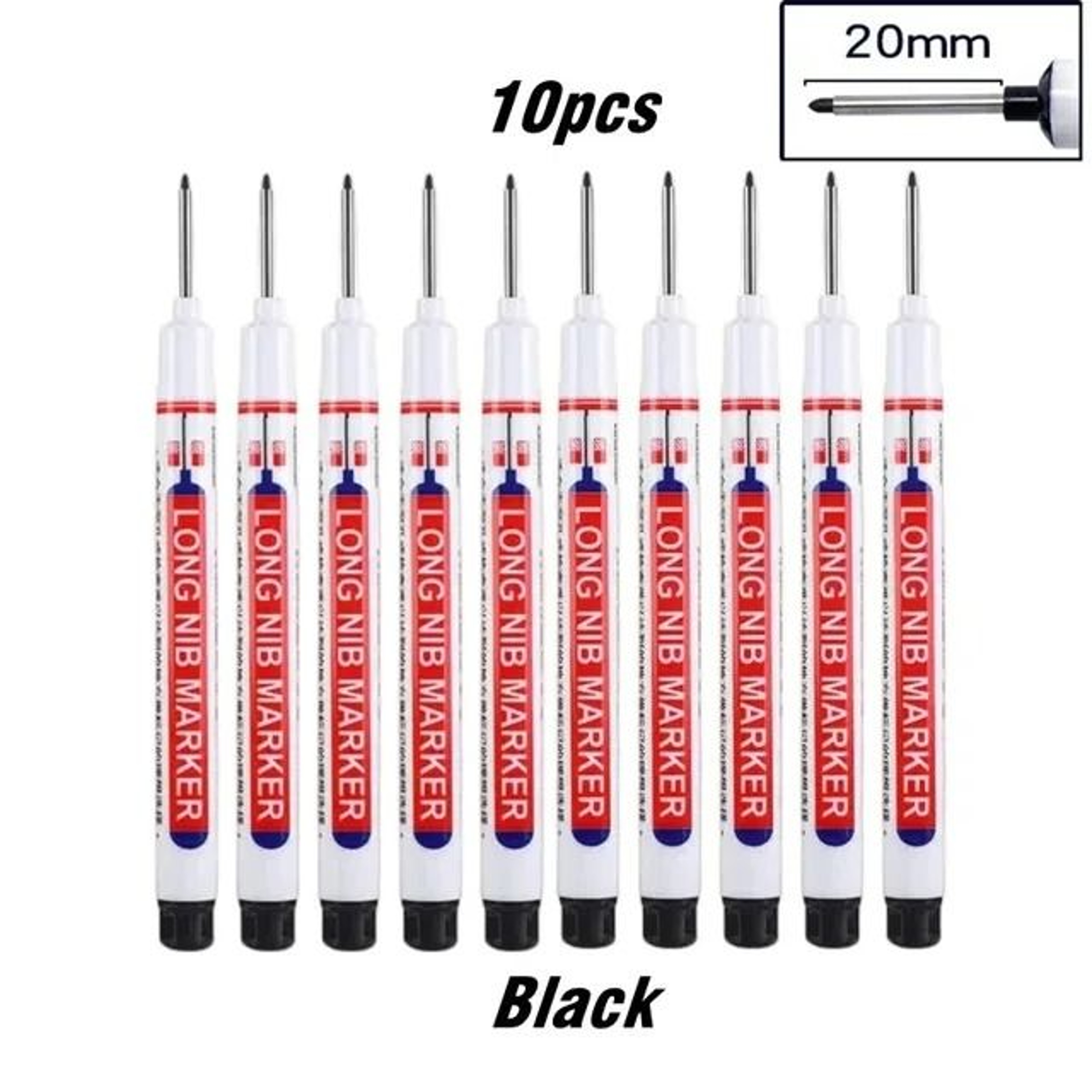 10 Piece Deep Hole Long Nib Marker Set For Woodworking And Metal 10