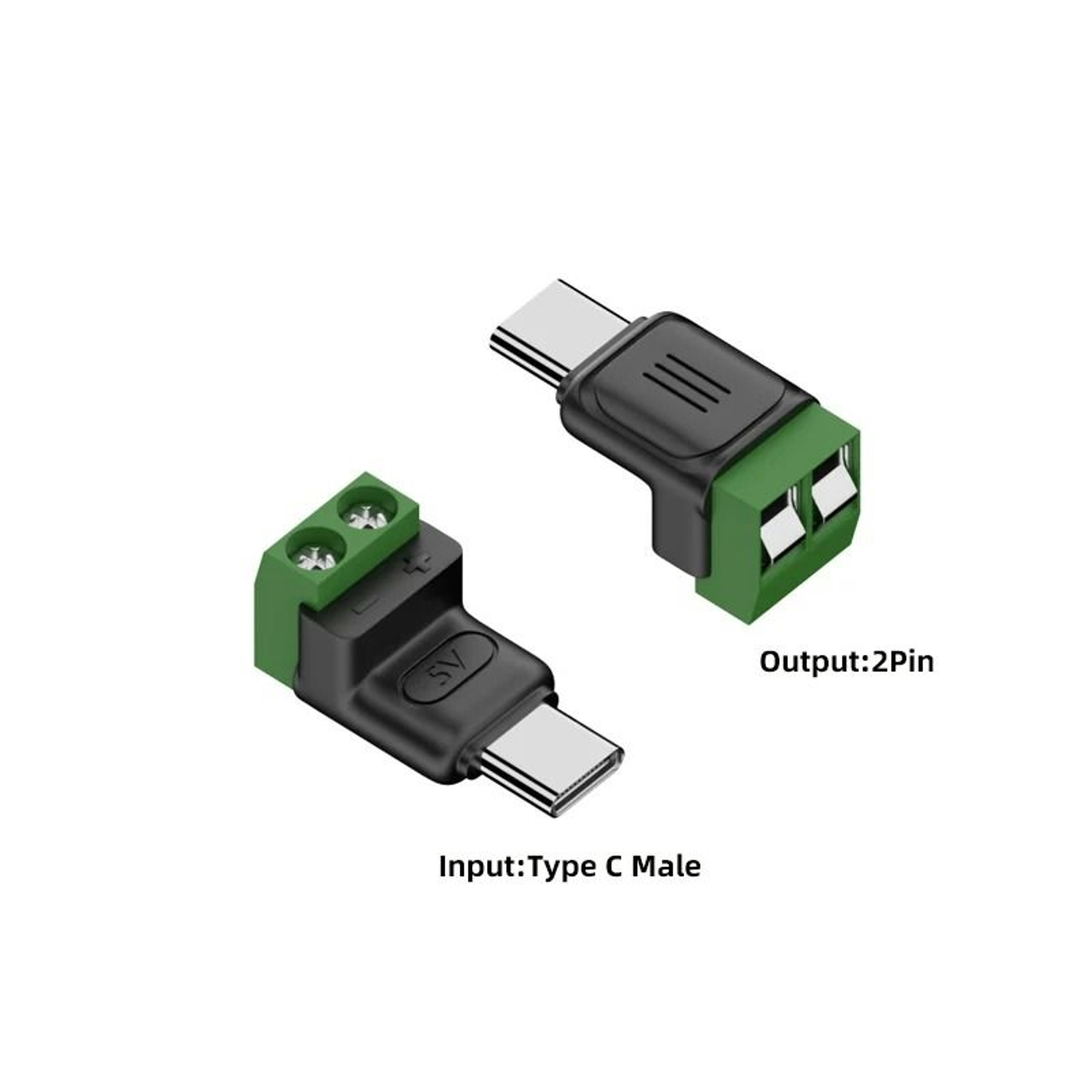 USB C Micro USB To 2 Pin Screw Terminal Solderless Connector 7