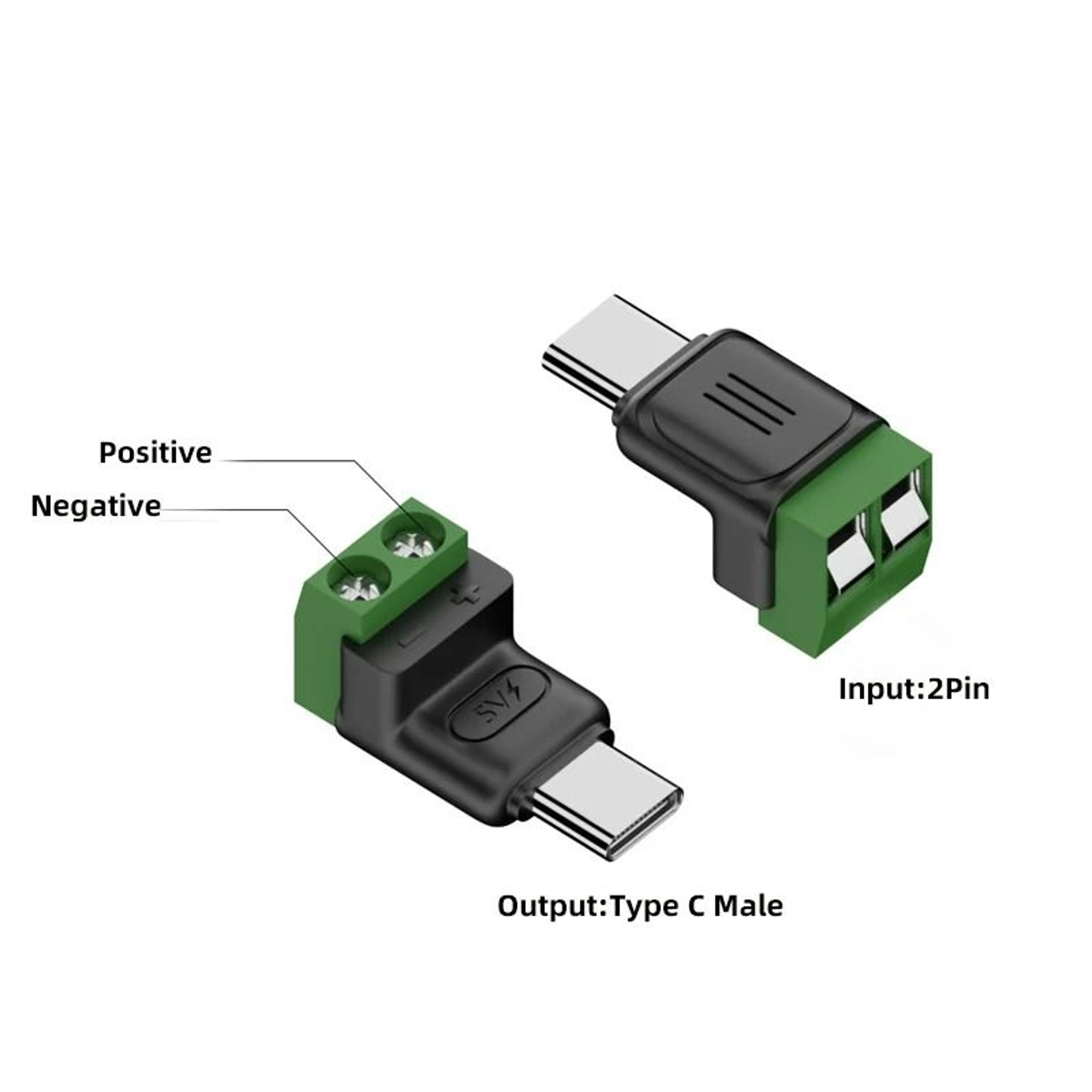 USB C Micro USB To 2 Pin Screw Terminal Solderless Connector 8