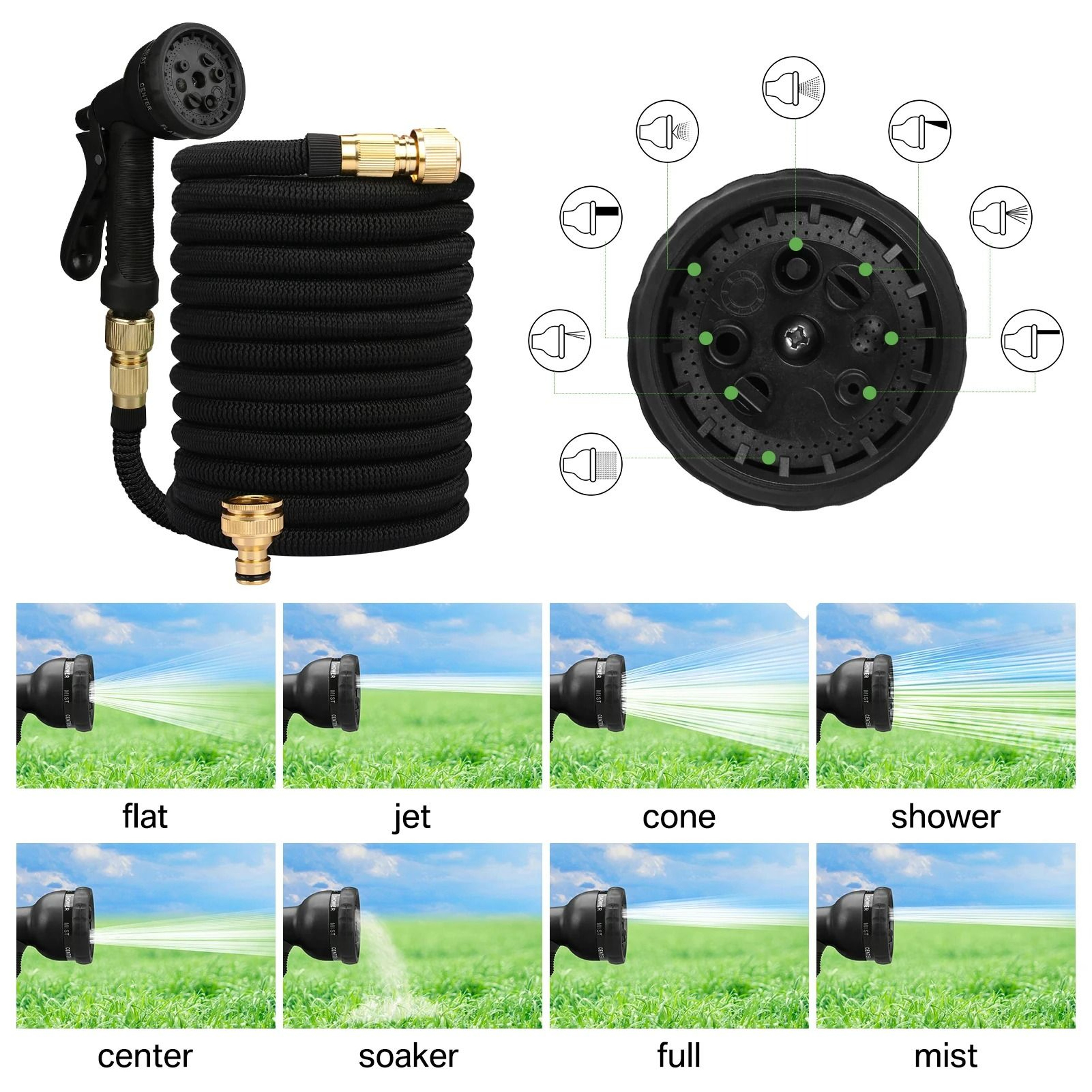 Expandable Garden Hose With 8 Mode Spray Nozzle No Kink Flexible Water Hose 2