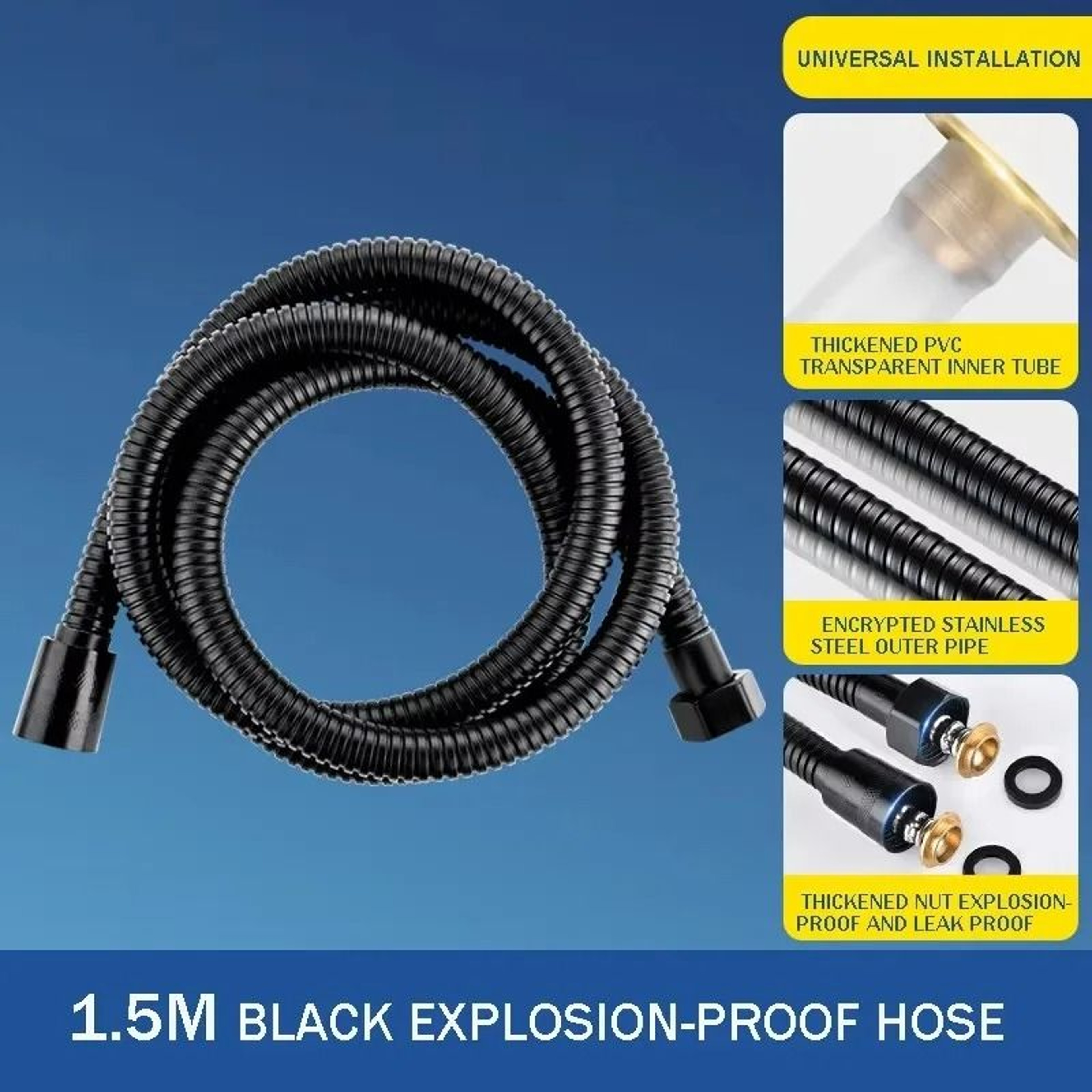 Black Flexible Shower Hose Extension For Handheld Shower And Bathroom 1