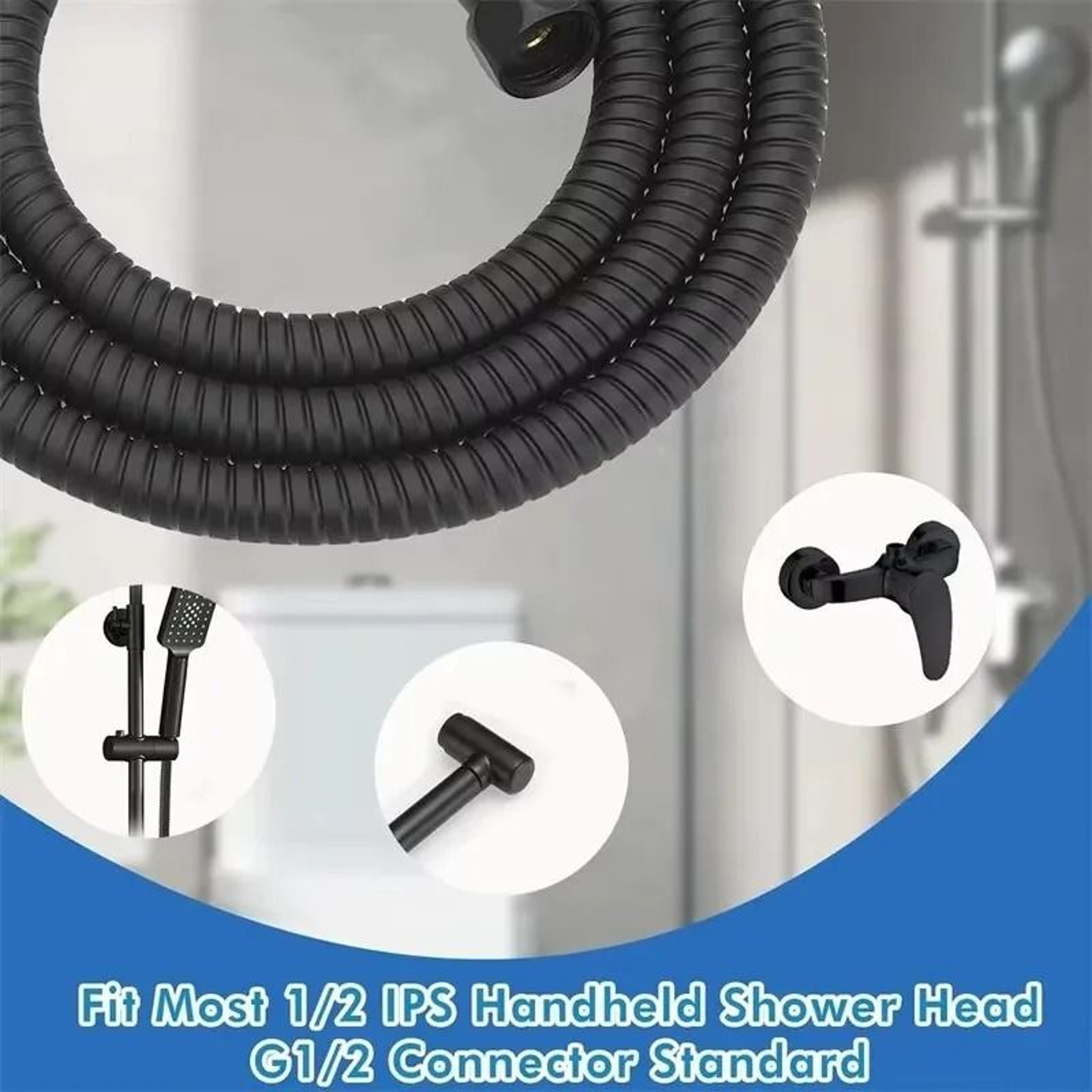 Black Flexible Shower Hose Extension For Handheld Shower And Bathroom 3