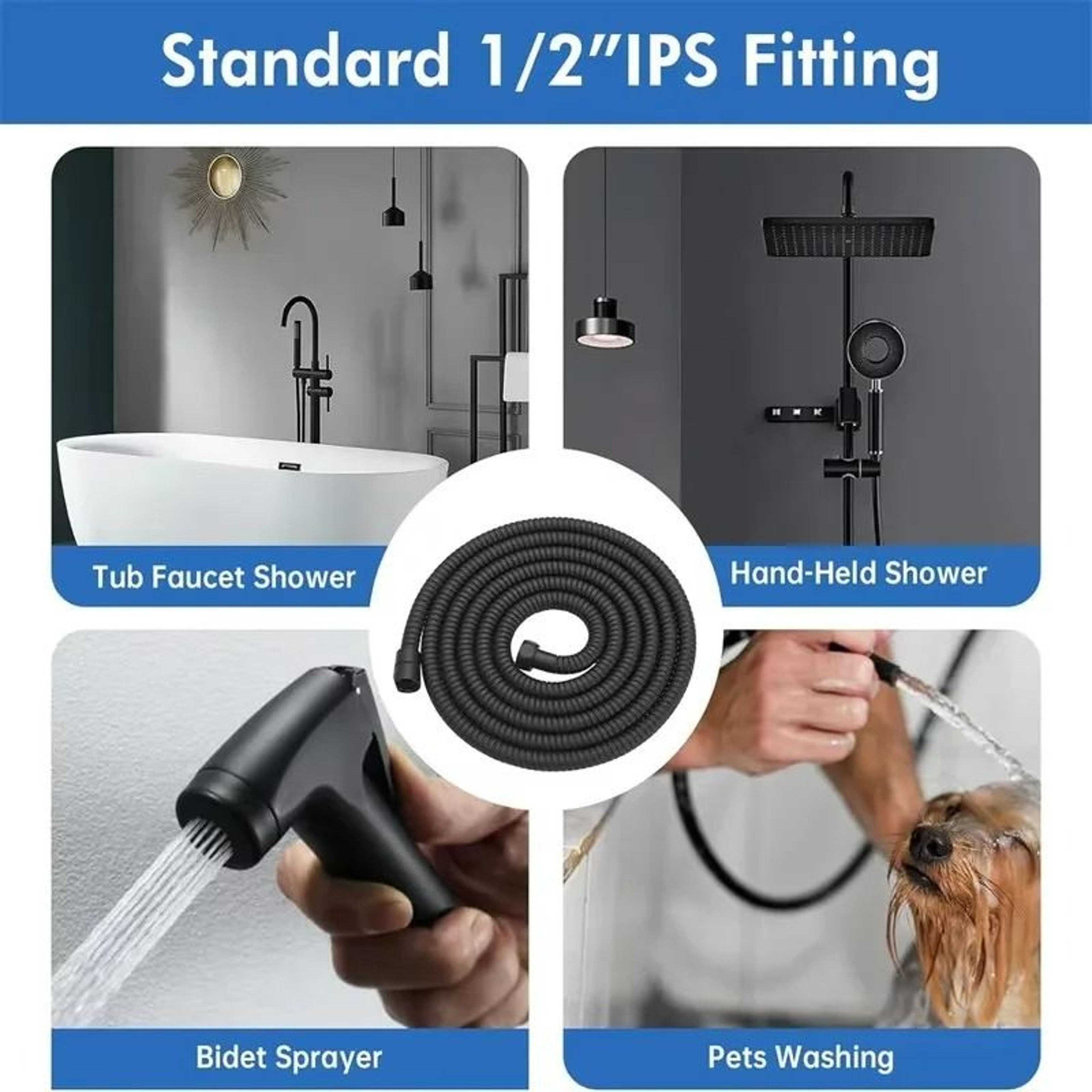 Black Flexible Shower Hose Extension For Handheld Shower And Bathroom 4