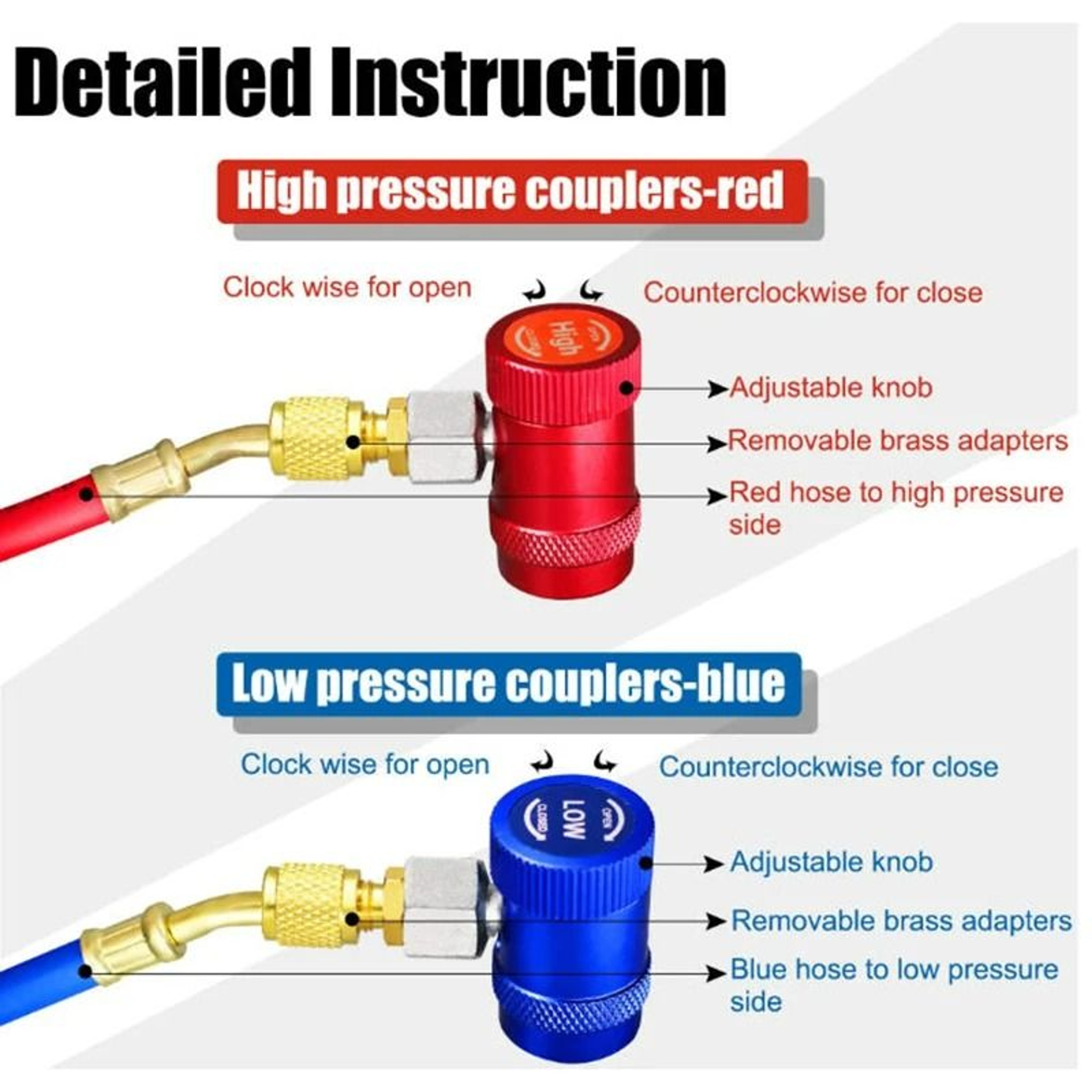 R1234yf Adjustable AC Quick Coupler High Low Side Charging Hose Adapter 5
