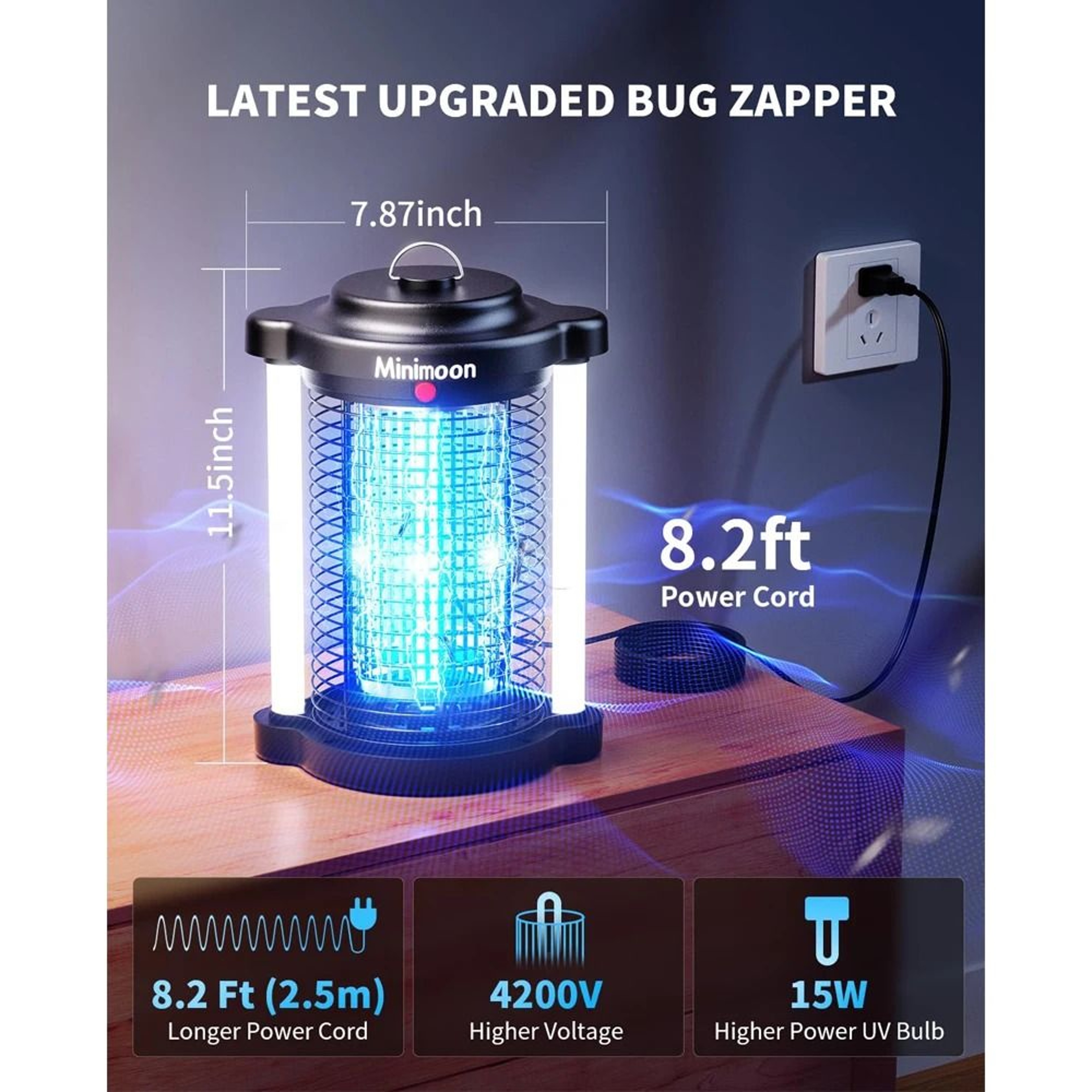 4200V Outdoor Bug Zapper With Dual LED Light IPX4 Electric Mosquito Trap 5
