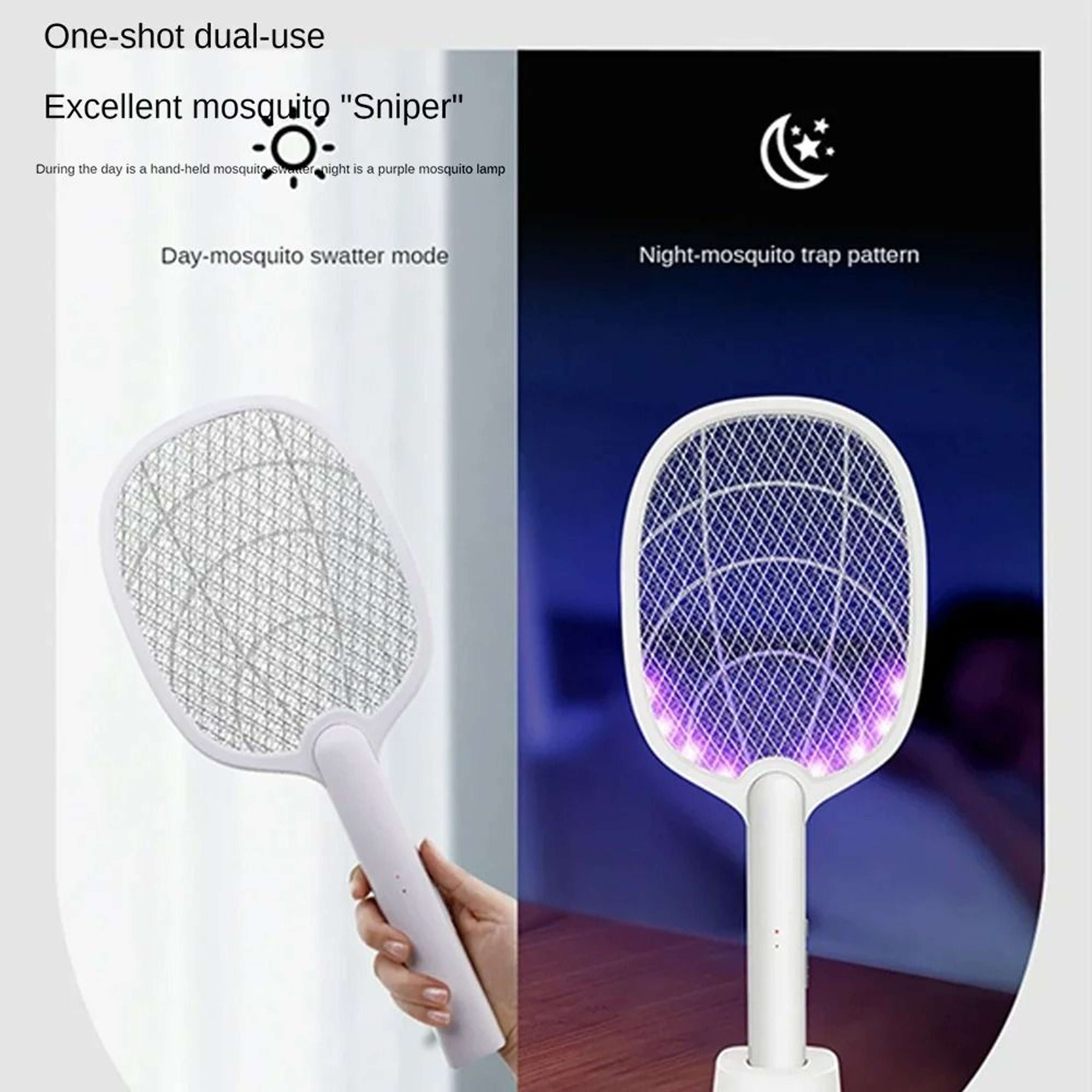 Foldable USB Rechargeable Mosquito Racket With Electric Bug Zapper Lamp 6