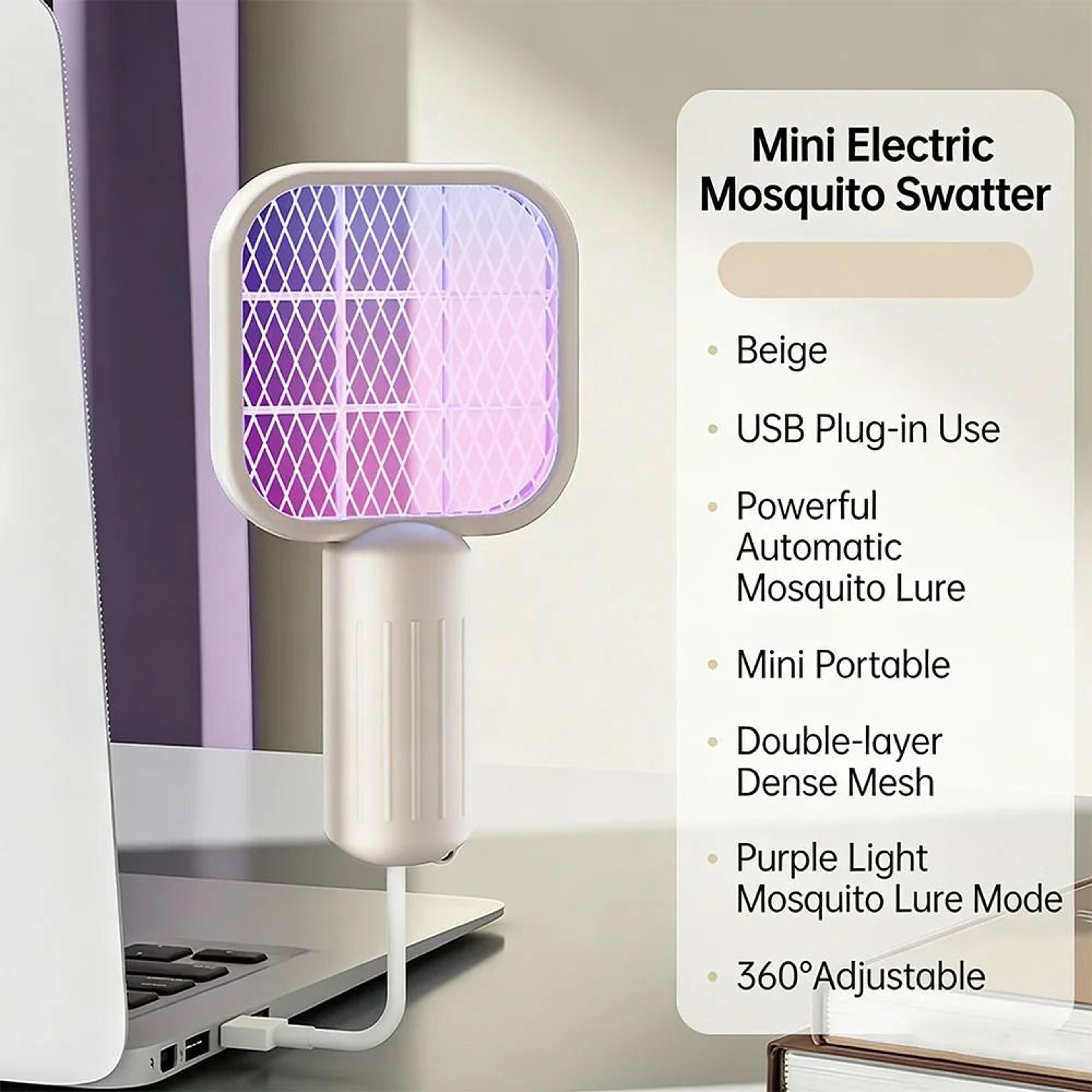 USB Mosquito Swatter With UV Light Portable Bug Zapper Lamp For Camping 7