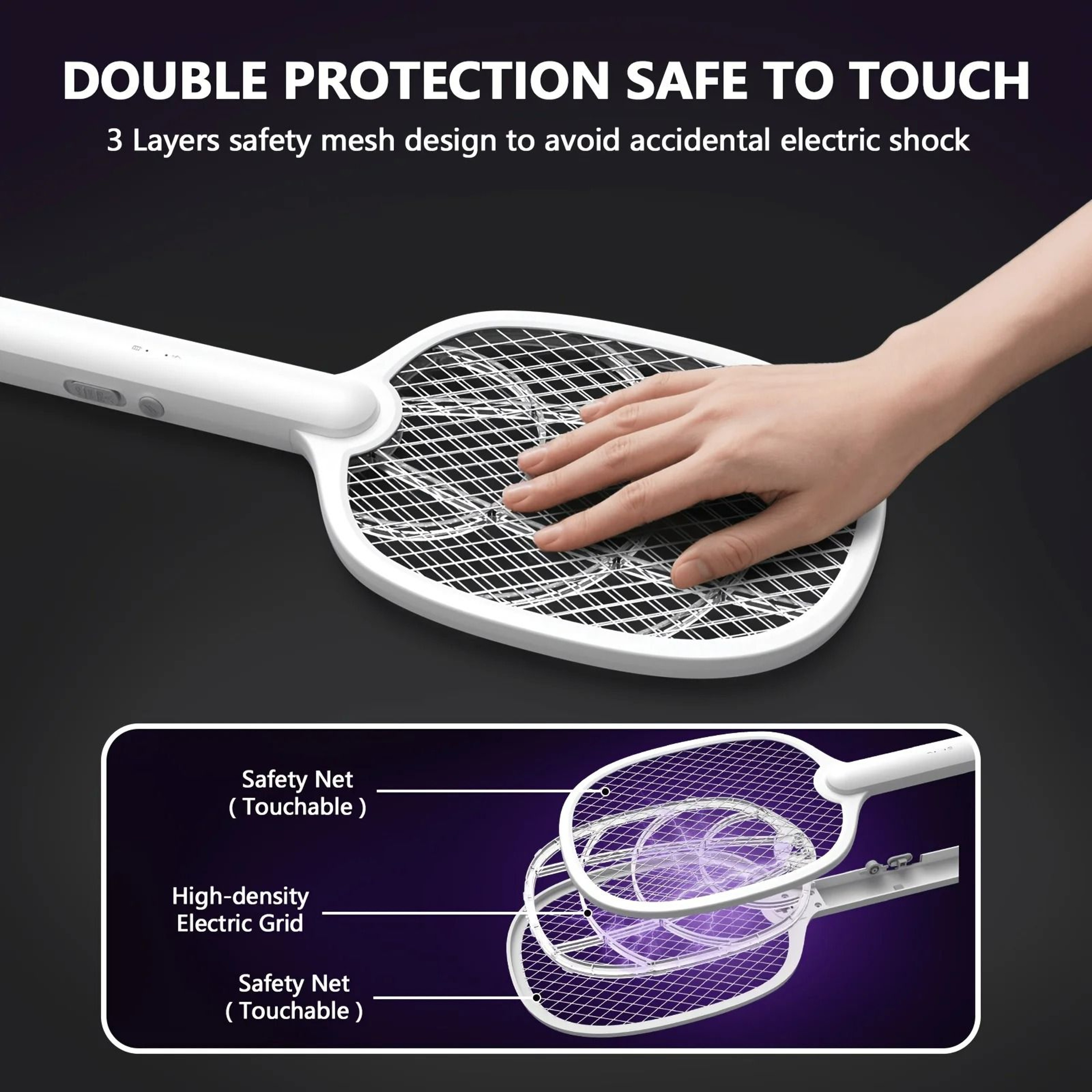 Type C Rechargeable Electric Mosquito Swatter With Bug Zapper Lamp 4