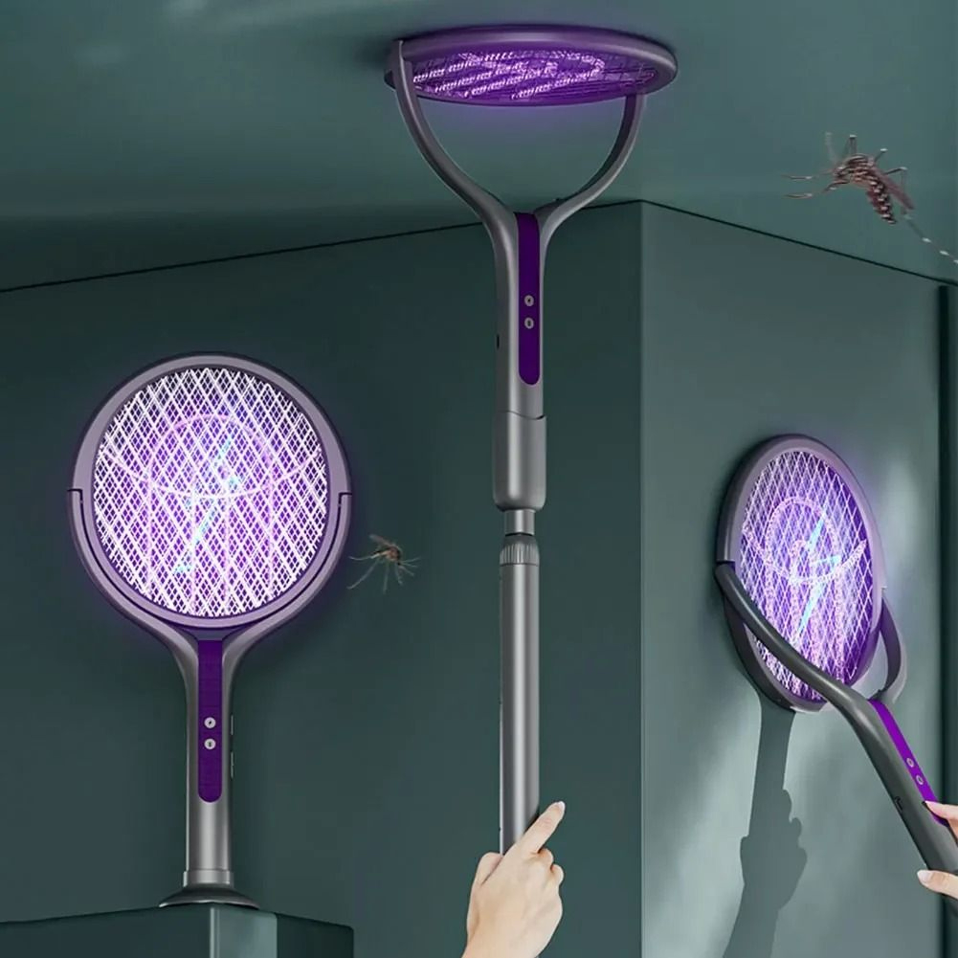 FlexZap Rotating Electric Fly Swatter Rechargeable 2 In 1 Mosquito Zapper Lamp 2
