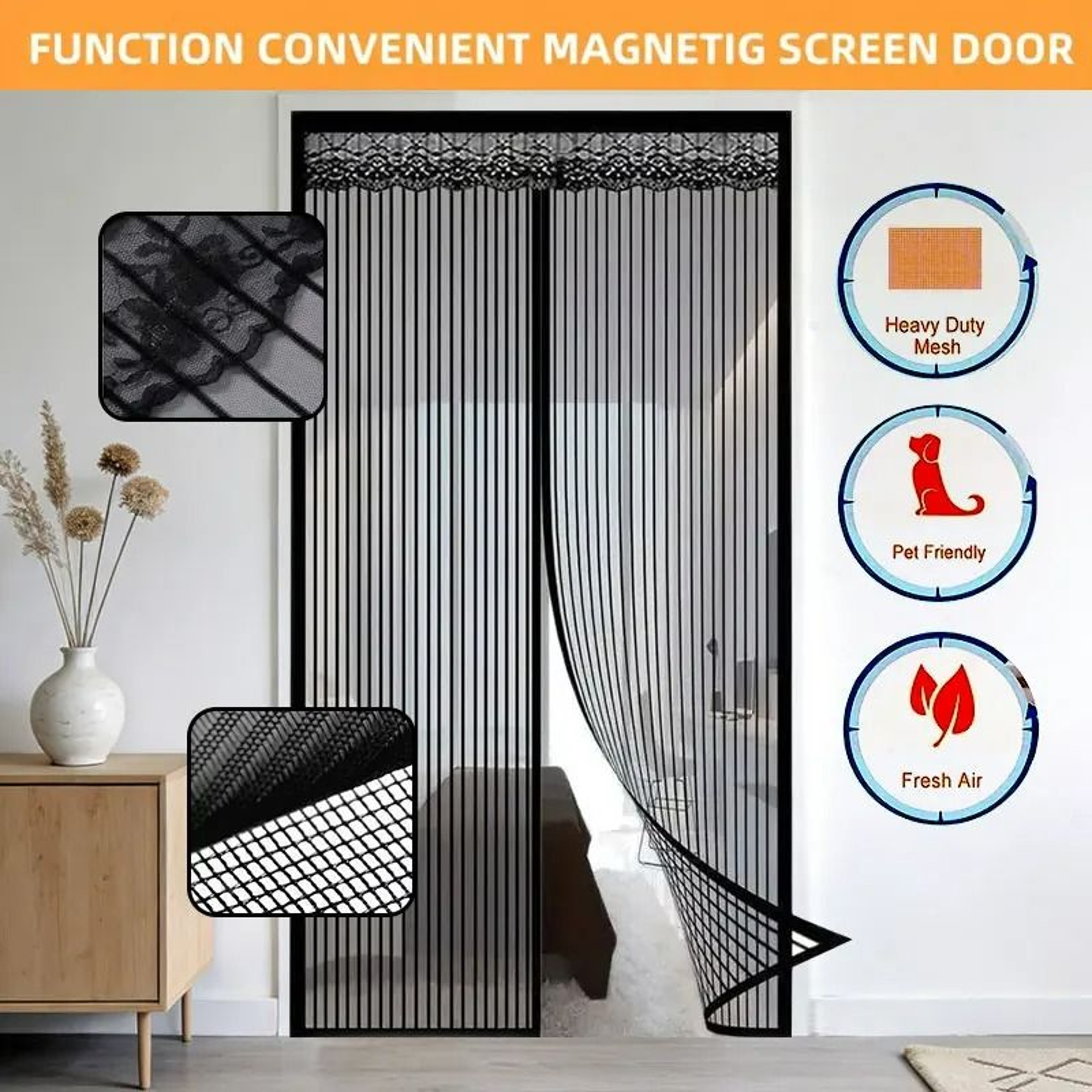 BreezeSeal Magnetic Mesh Screen Door Mosquito Proof Automatic Closing Curtain 0