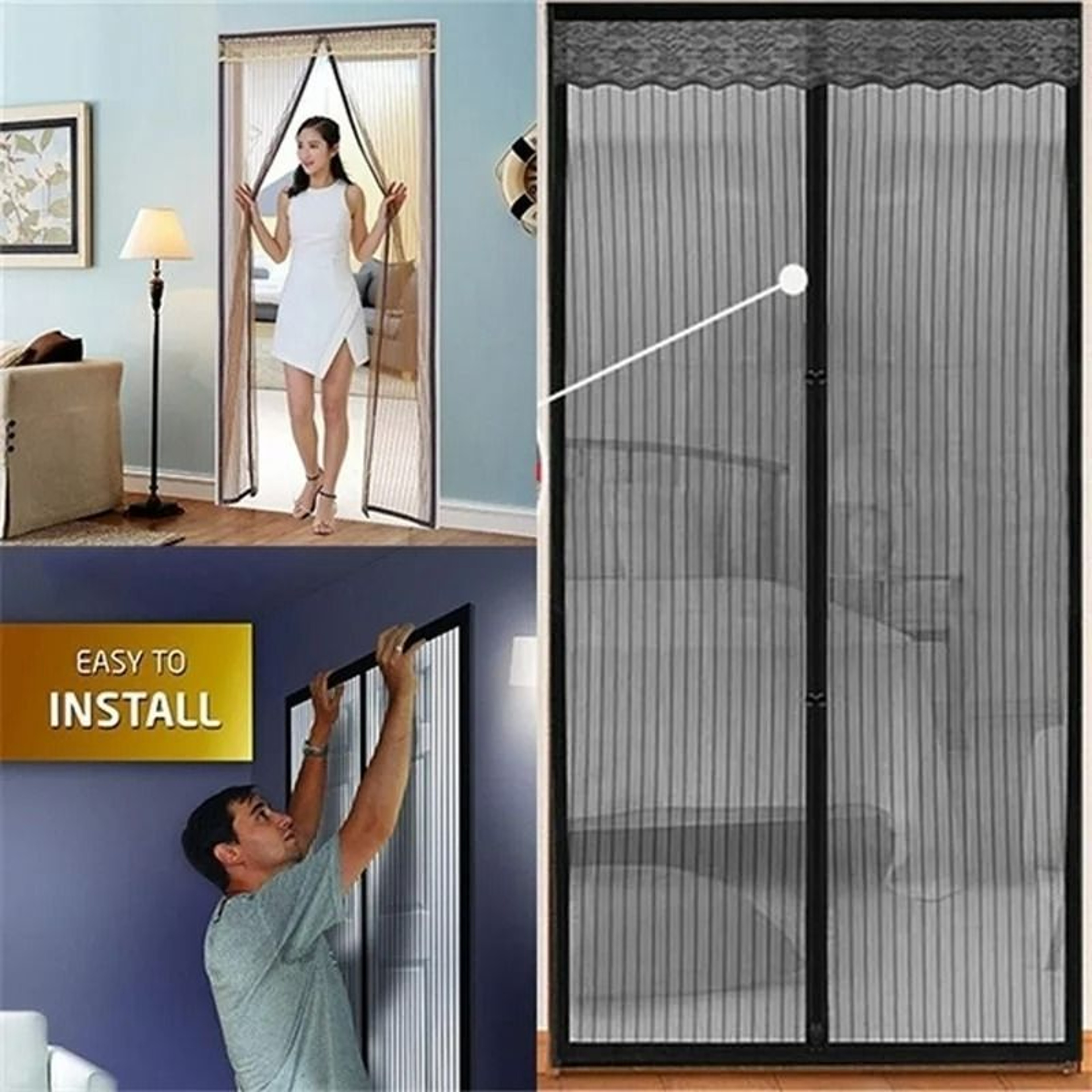 BreezeSeal Magnetic Mesh Screen Door Mosquito Proof Automatic Closing Curtain 3