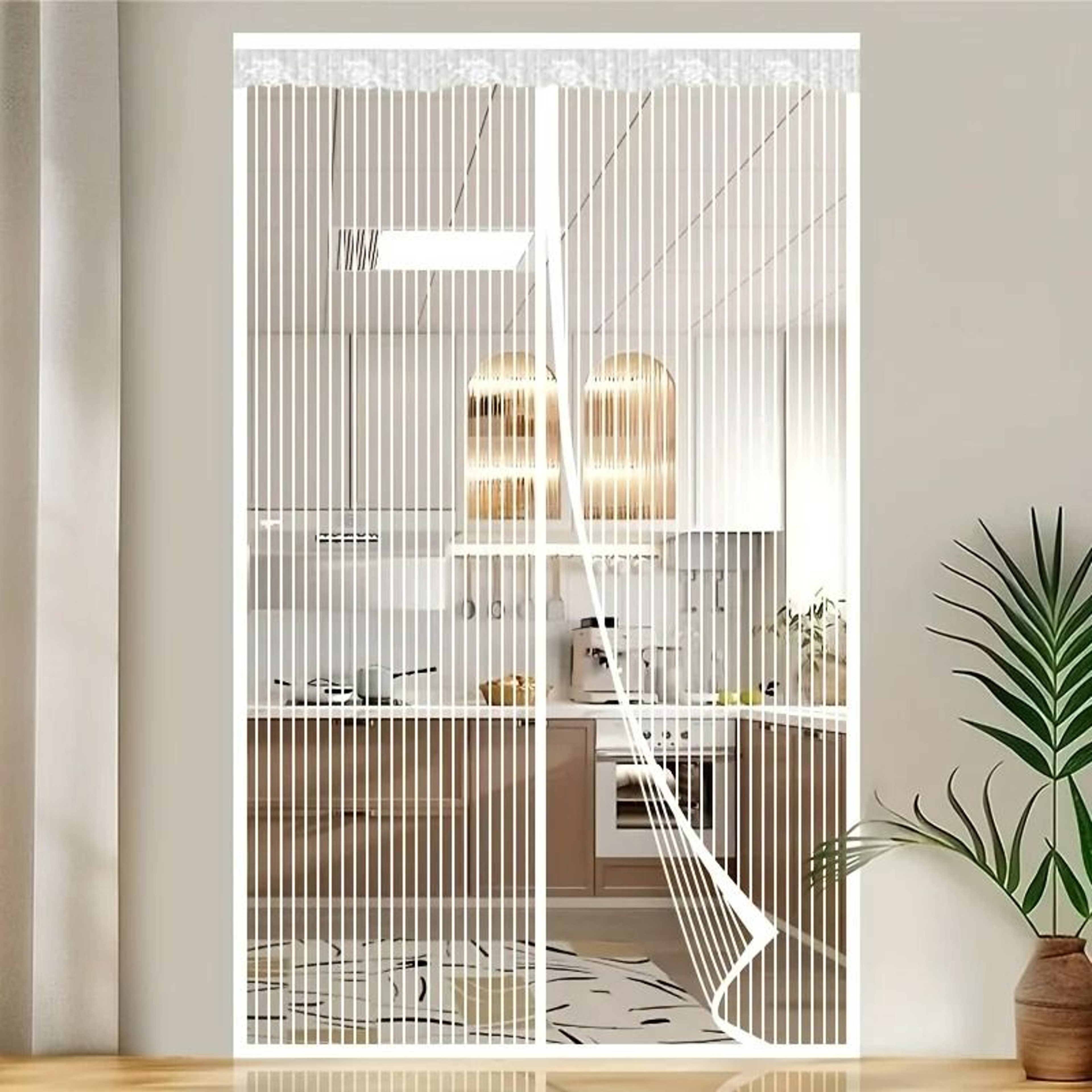 Magnetic Mesh Door Screen With White Stripe Design 1