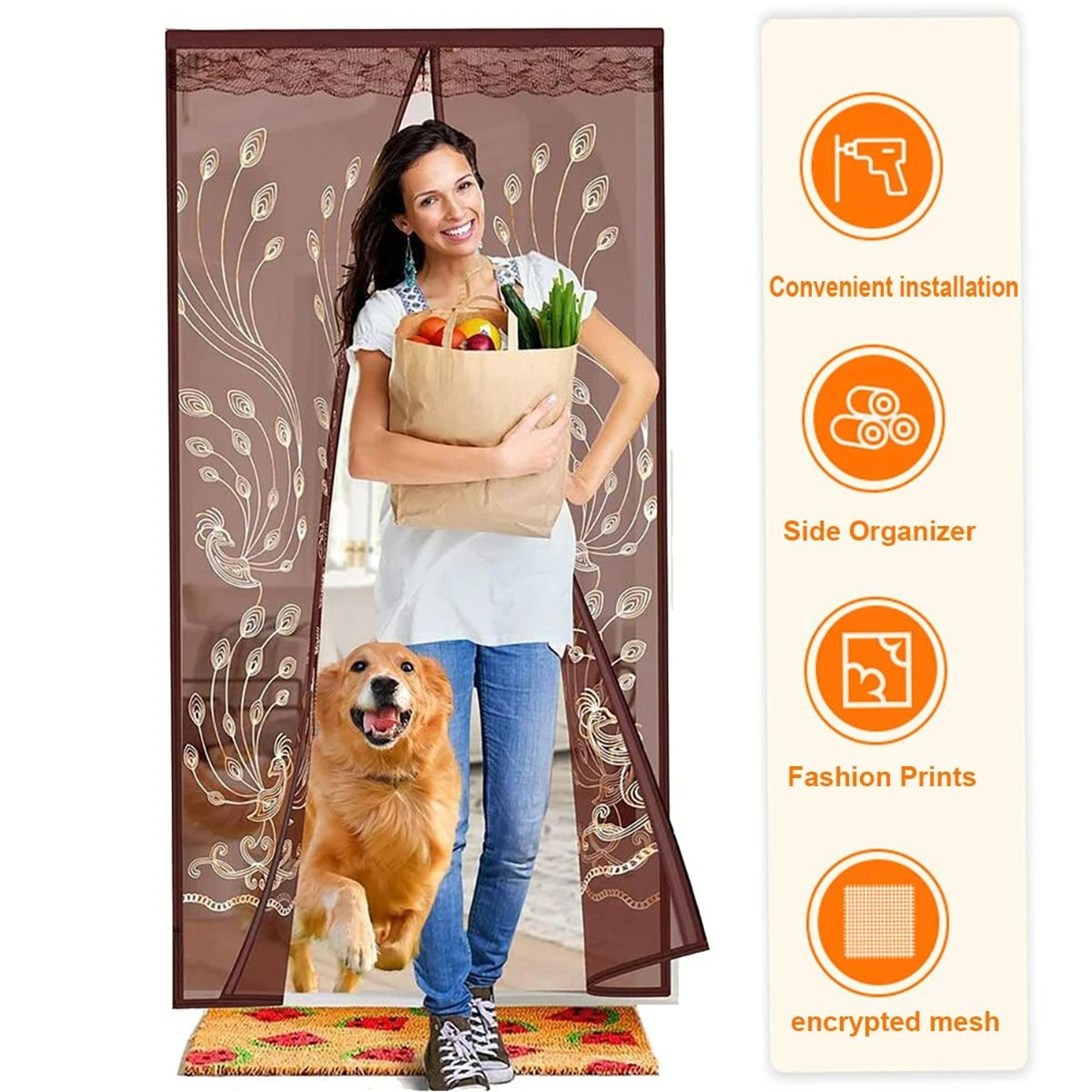 Brown Automatic Closing Magnetic Mesh Door Curtain 2
